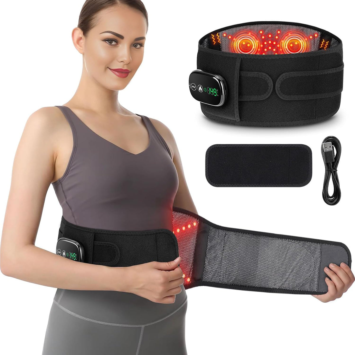 DYMROGE Pasy do masażu, 12 V, Czarny, praca bezprzewodowa – 5000 mAh Bateria, Cushion, dotyk, 3 poziomów – 3 tryby, funkcja ogrzewania