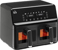 HOMCOM Frytkownica – 8 l, 2500 W, 5 x 38,5 x 30,5 cm, Czarny – oświetlenie LED, timer, Dual Zone na gorące powietrze, 2 przegródki – 8 programów