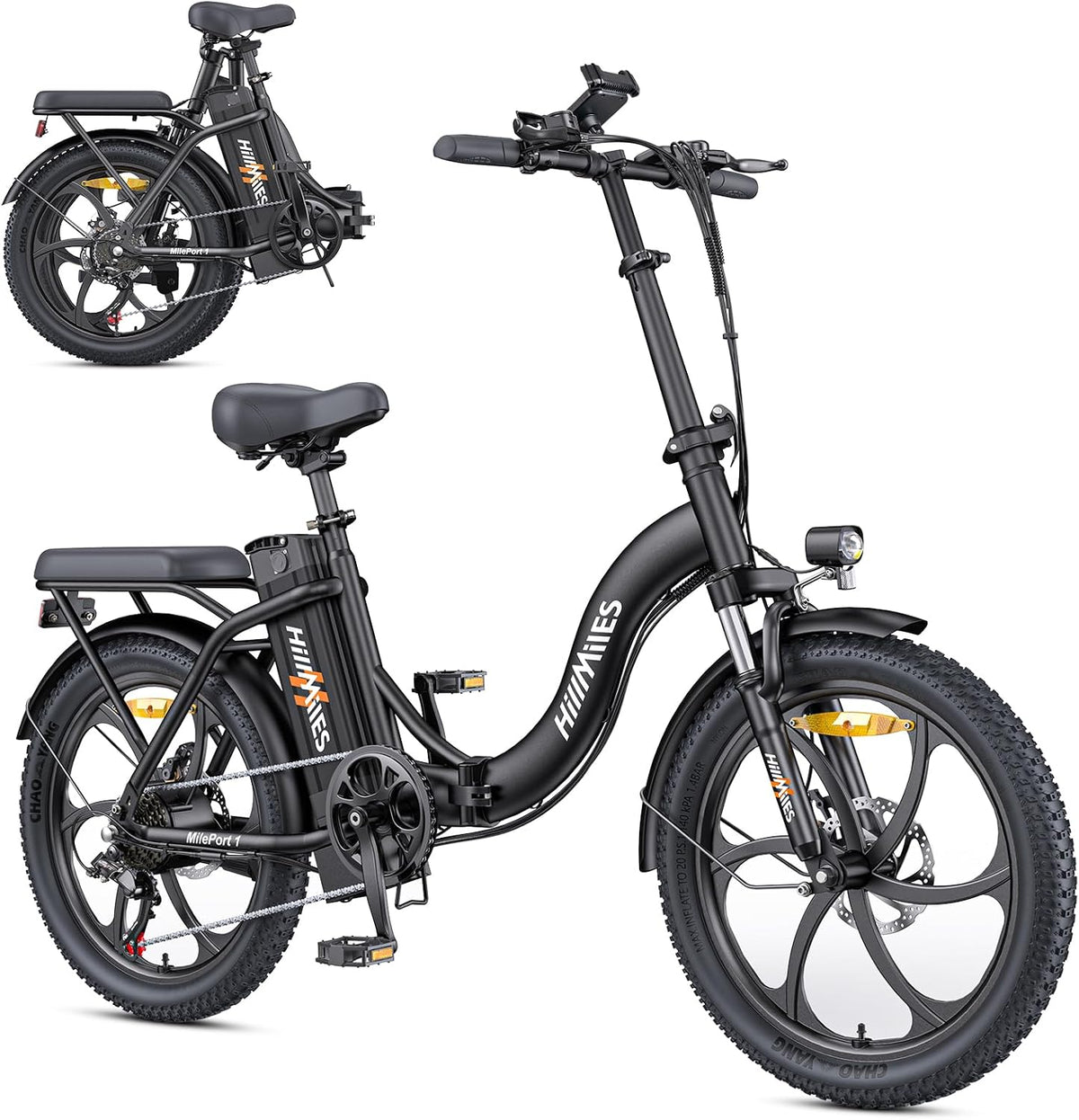 Rower HillMiles, 13AH, 36 V – 13 AH, 250 W, Czarny, składana konstrukcja – oświetlenie LED, MilePort 1 Elektryczny dla Dorosłych