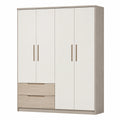 Armario de madera con cuatro puertas y dos cajones beige y blanco 200x160x60 cm