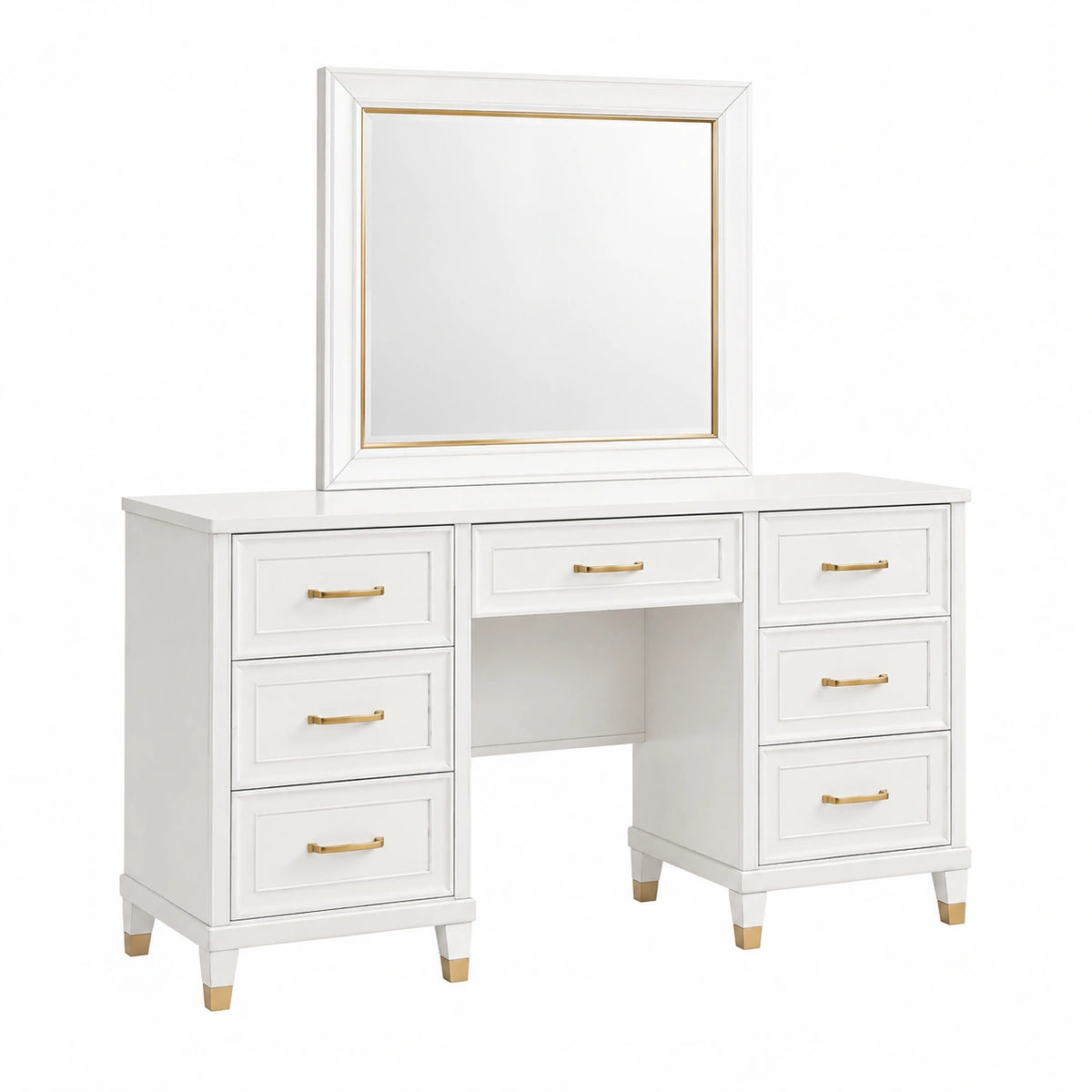 Tocador de Madera MDF Blanco con Espejo y 6 Cajones