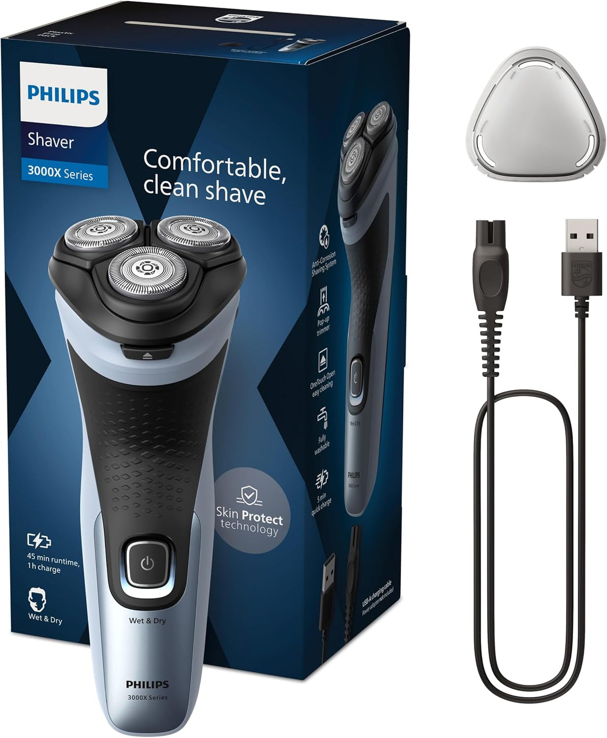 PHILIPS Ostrokrzew paragwajski, X3053/00, Niebieski, Series 3000 3000x do suszenia – żyletka, płyta IPS, dla mężczyzn X3053/00