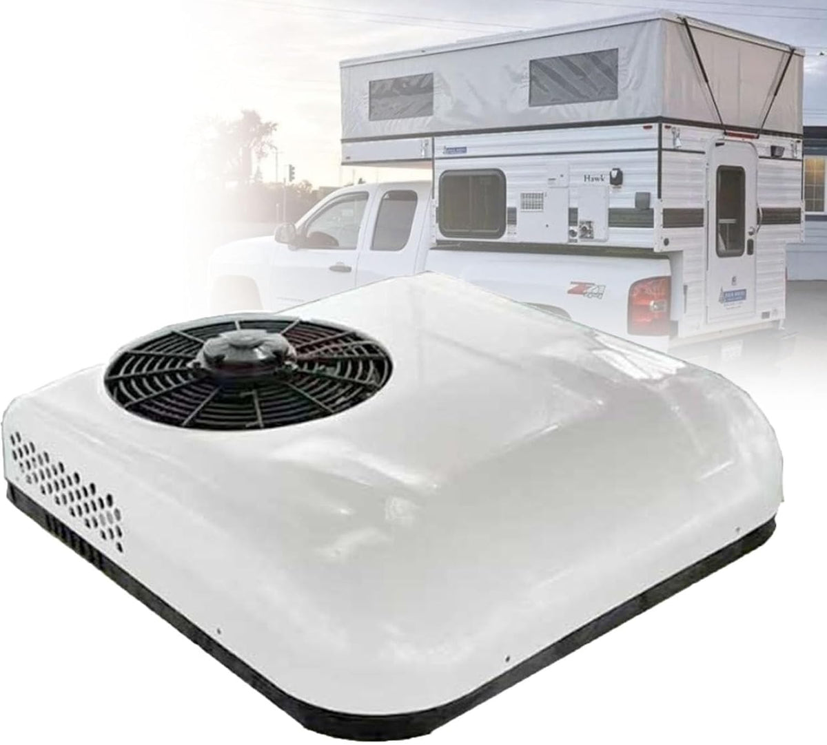 Klimatyzator ZengHeBloom, 12 v, 68 × 68 × 14,5 cm – 850 W, Biały, 12 v / 24 v, kemping – 2 strefy temperaturowe 12 v/24 v