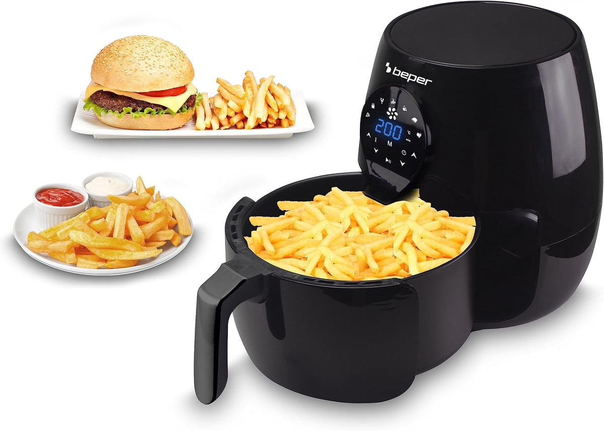 Frytkownica beztłuszczowa BEPER – air fryer, P101FRI050, 5 l, Czarny – funkcja grilla, 7 programów, dotyk, minutnik – regulowany do 200°C
