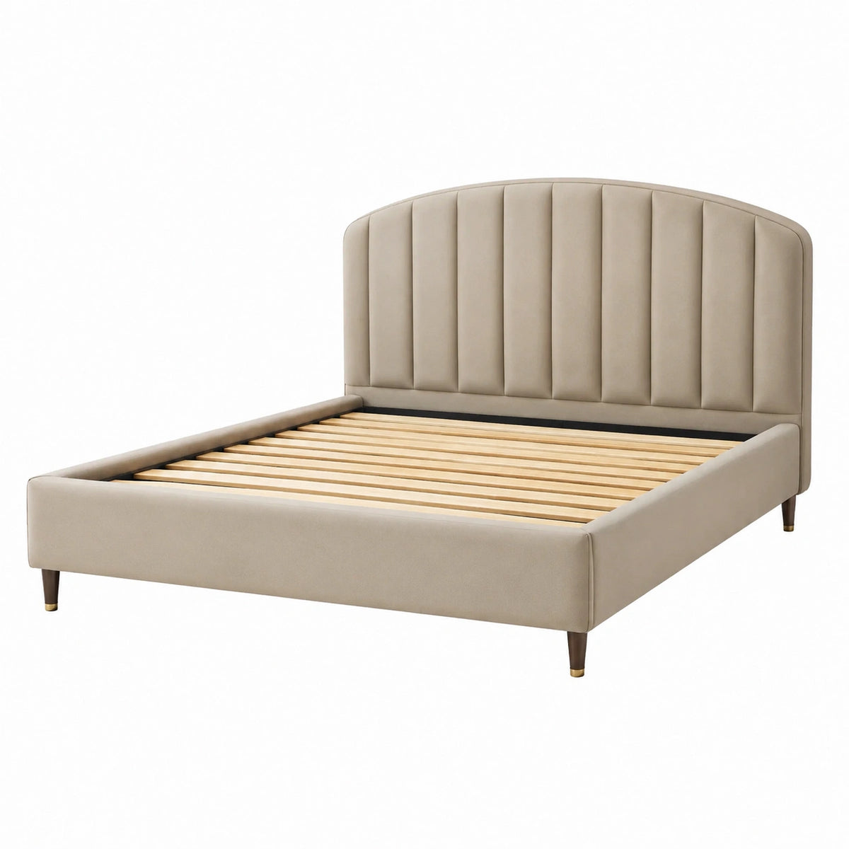 Cama doble tapizada en cuero sintético beige con cabecero arqueado 200x160 cm