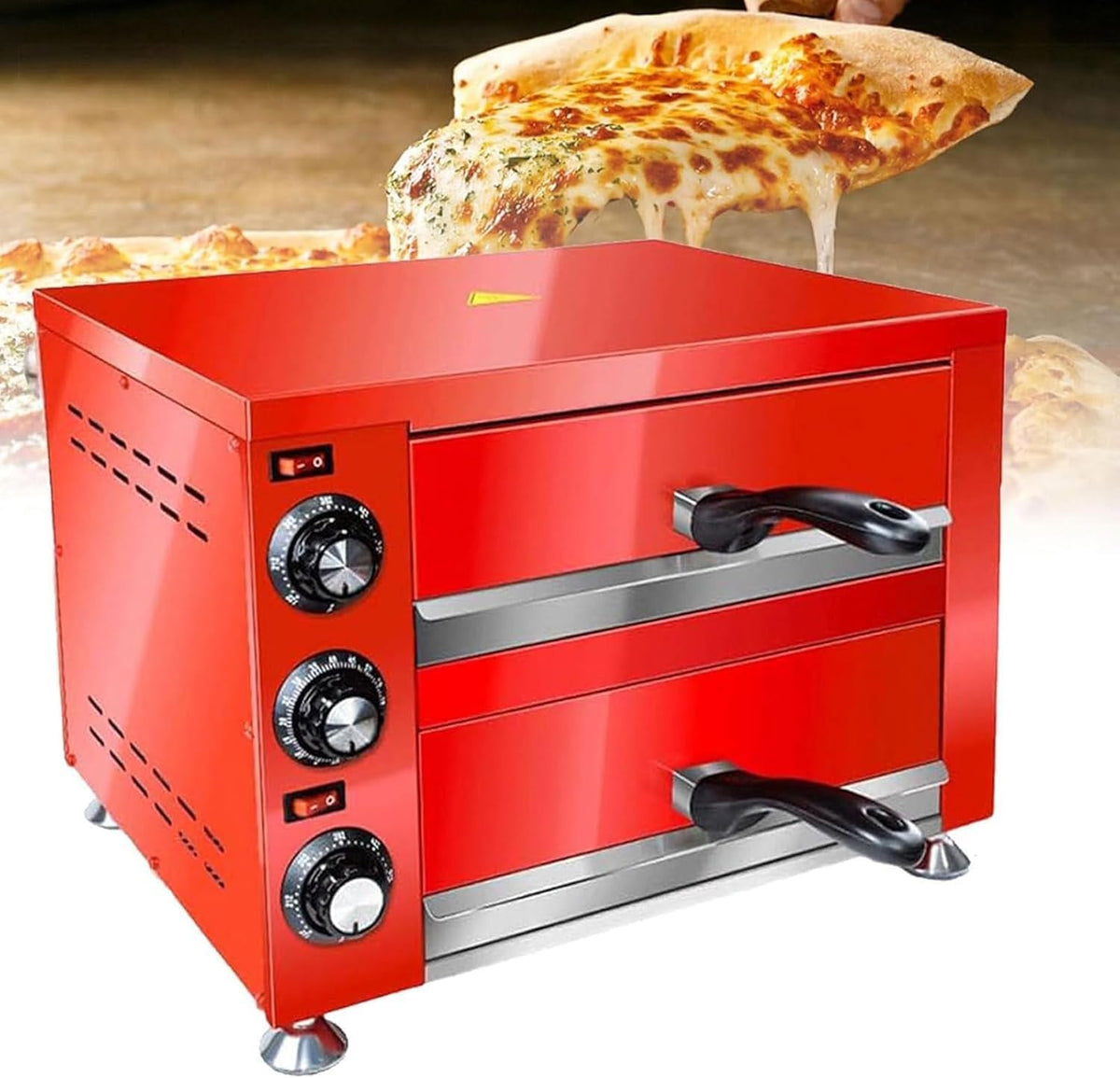 Piec do pizzy YXYLJOZ, 12 cali, Czarny / Srebrny, Elektryczny – licznik czasowy, profesjonalny, 2 strefy temperaturowe