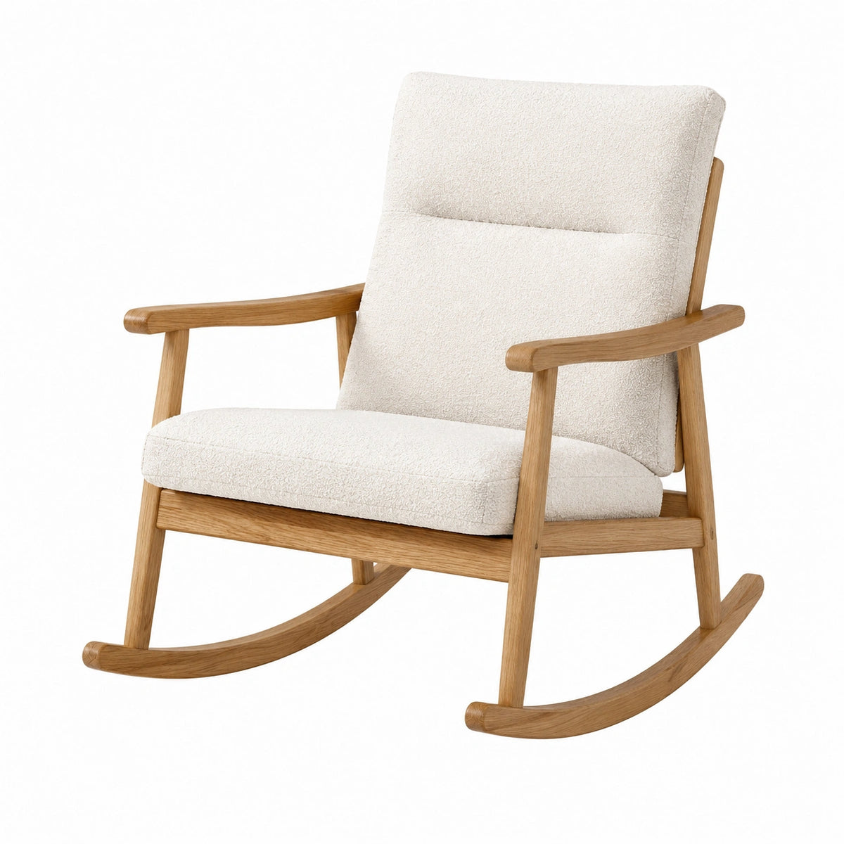 Mecedora de Madera con Asiento de Tela Beige