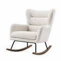 Sillón mecedora de tela bouclé beige con madera y metal
