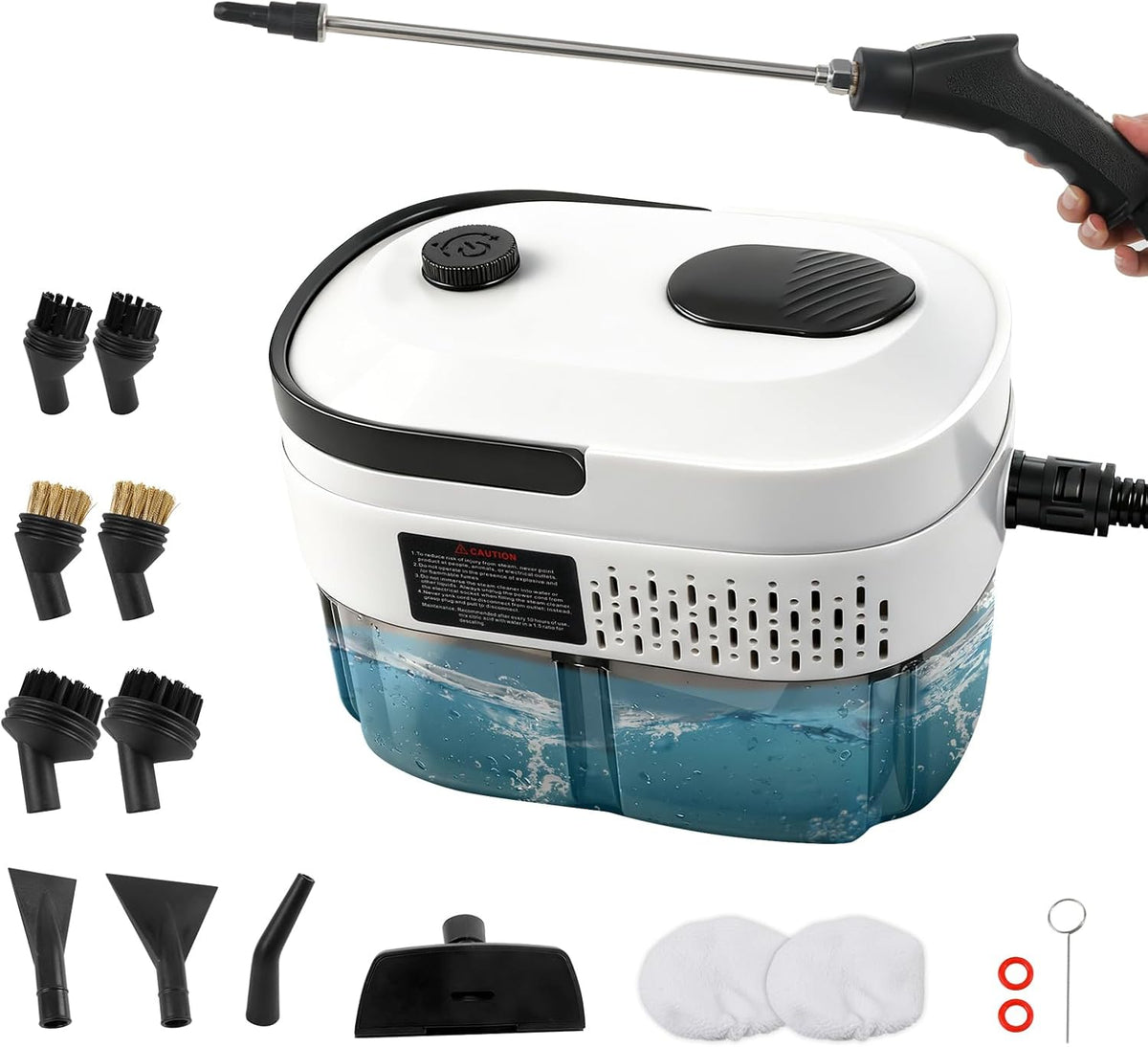 Myjka parowa luolety, 4 l – 2500 W, 200 x 140 x 145 mm, Czarny, Czyszczenie parowe – wielofunkcyjne, 3 poziomów, duży zbiornik, 2 strefy temperatur
