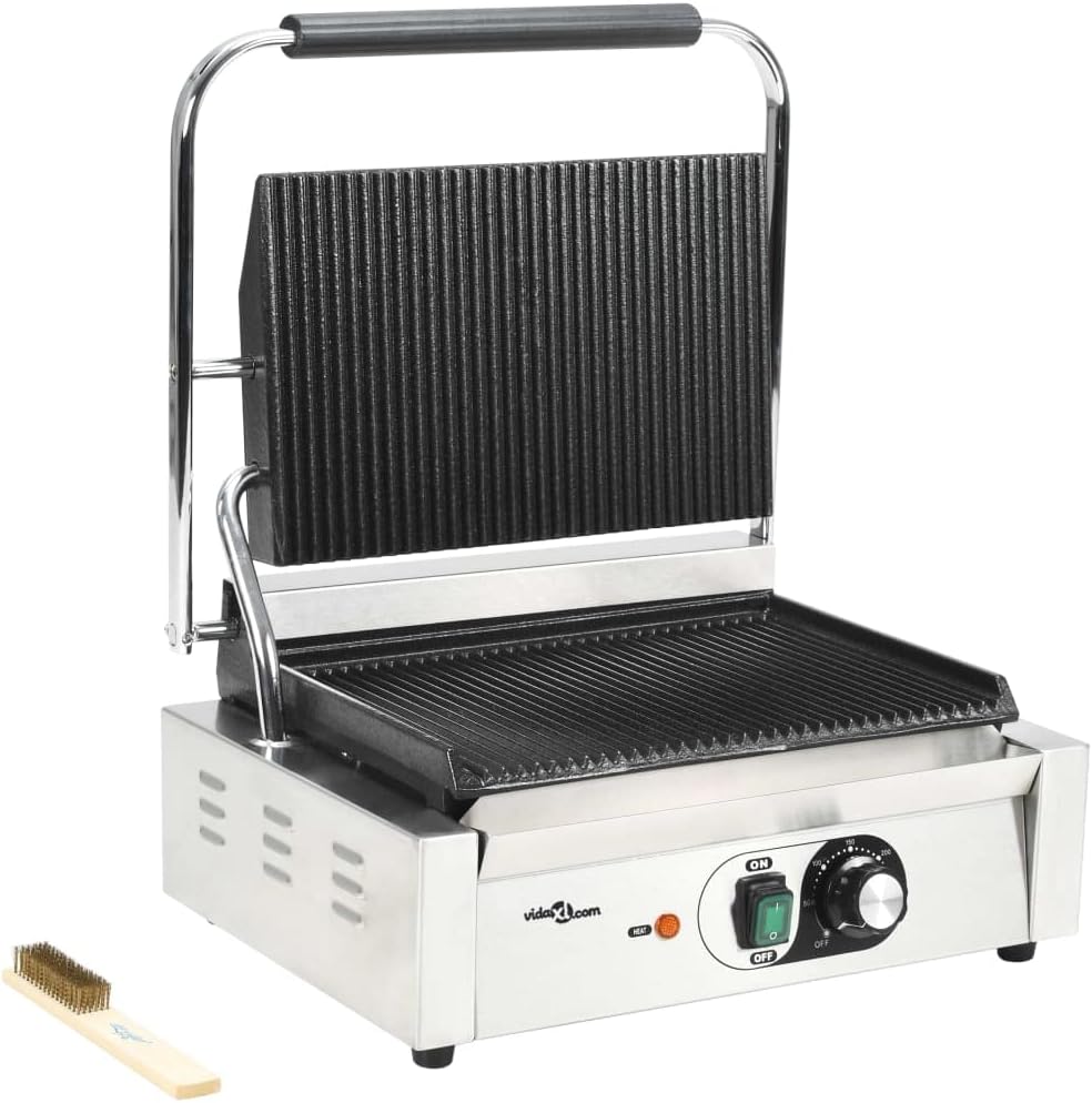 Grill GeenYuu, 5 x 20 cm – 2200 W, Srebrny, stal nierdzewna, elektryczny – panini i croque- monsieur, 43 x 30, żeliwo