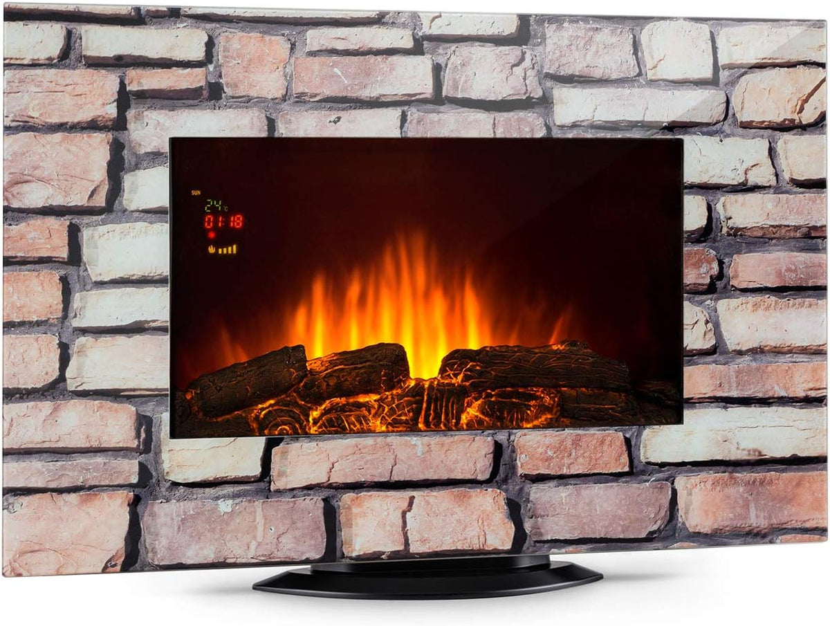Kominek elektryczny Klarstein – grzejnik elektryczny, 2000 W, 90 x 56 x 9,5 cm, 240 V – Czerwony/Pomarańczowy/Brązowy, oświetlenie LED