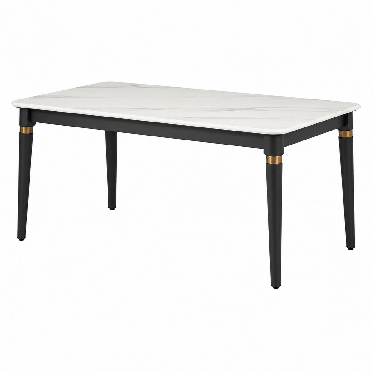 Mesa de mármol sintético y metal con detalles en latón 140x80x75 cm blanco/negro