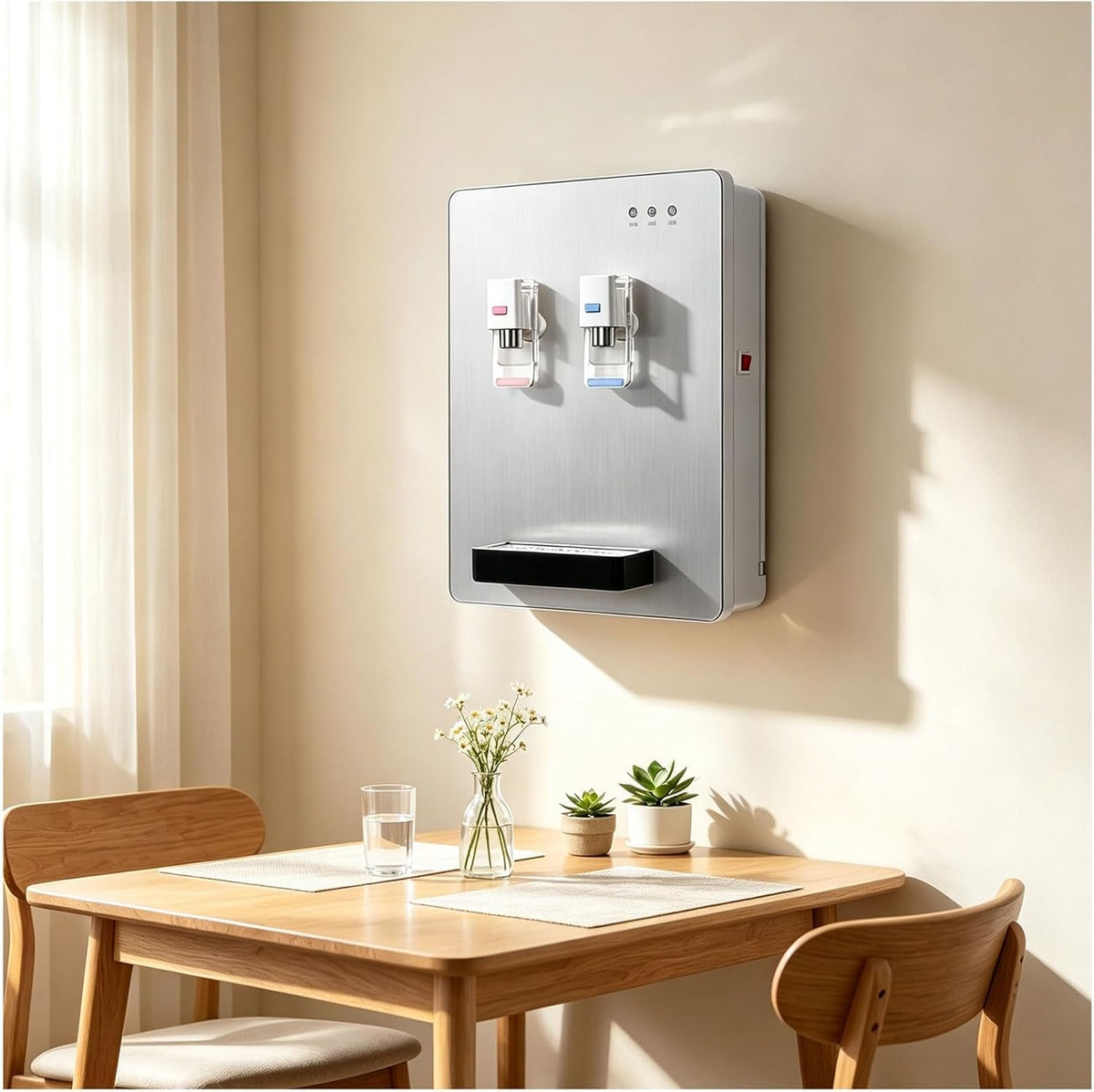Dystrybutor gorącej wody, 750 ml – 32 x 42 x 12 cm, 220 V, Srebrny, stal nierdzewna – Chłodziarka, popijanie, duży zbiornik, 2 strefy temperaturowe