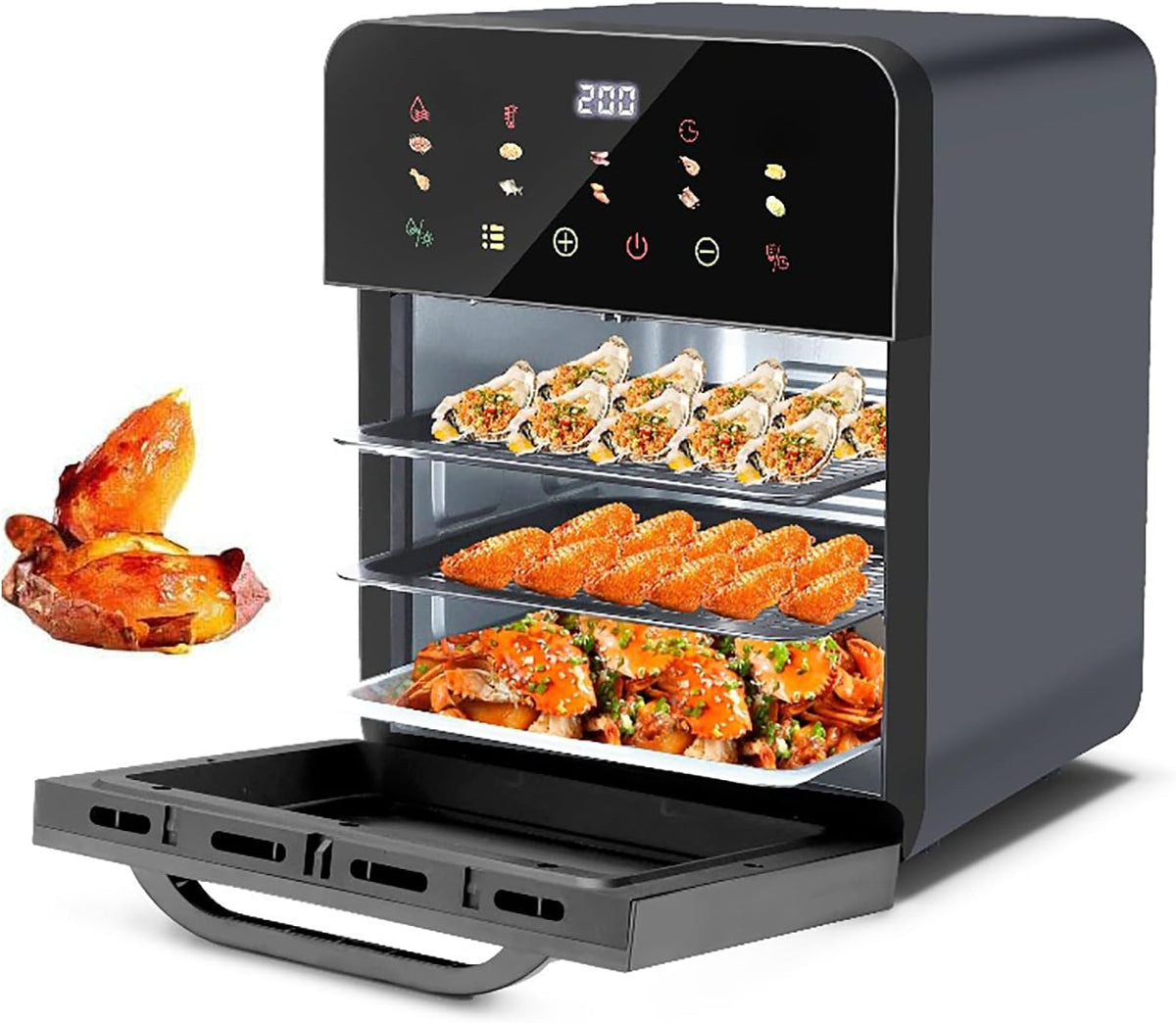 KJZQXYX Frytkownica beztłuszczowa, air fryer – Czarny / Srebrny, piec do smażenia powietrza, z inteligentną technologią, kontroli głosu – gotowania i