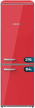 Cecotec Lodówka, 300 l – Czerwony, oświetlenie LED, Bolero CoolMarket Combi kombinowana, Klasa energetyczna E – z zamrażalnikiem, LED Wnętrze