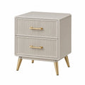 Mesita de noche de MDF con patas metálicas doradas, color beige