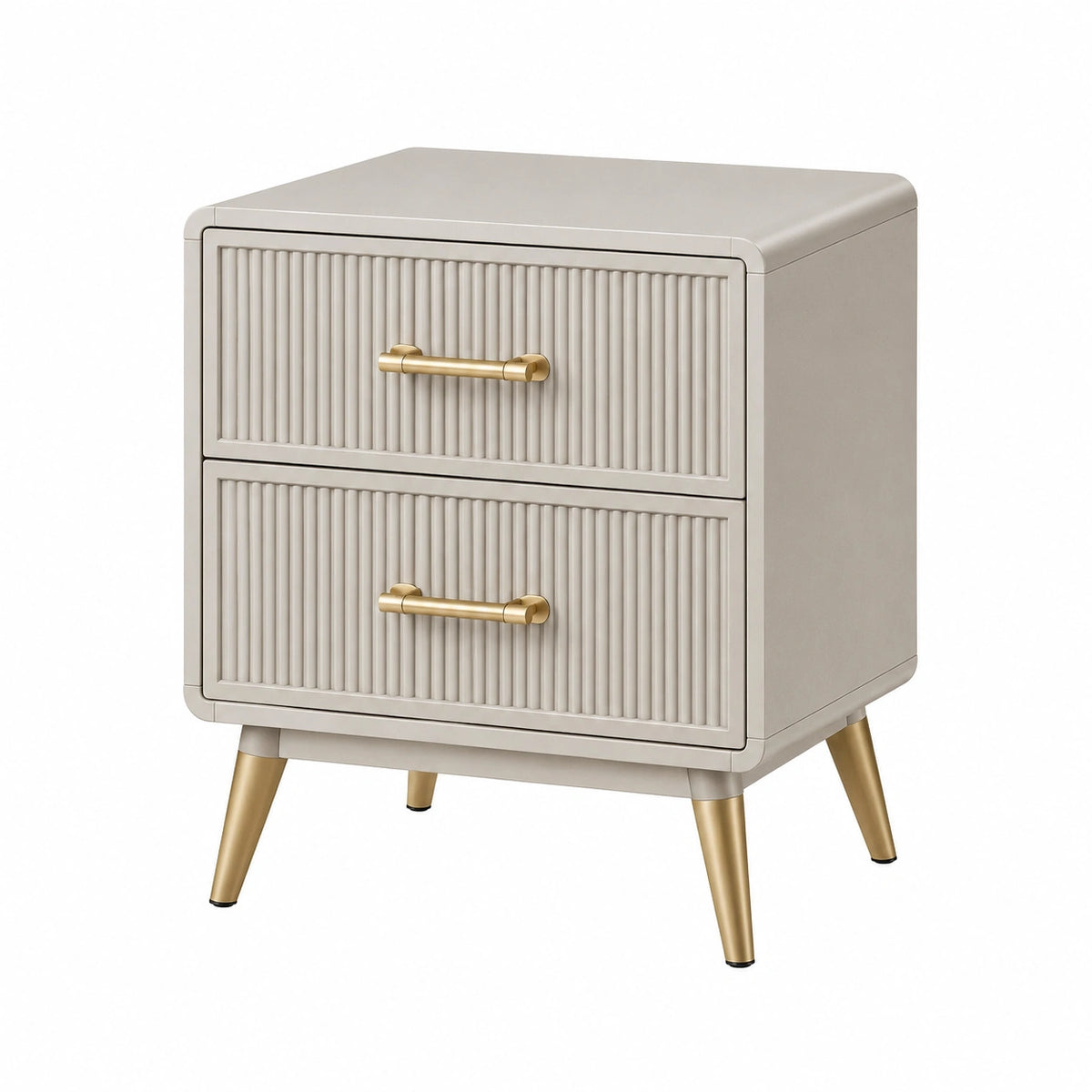 Mesita de noche de MDF con patas metálicas doradas, color beige