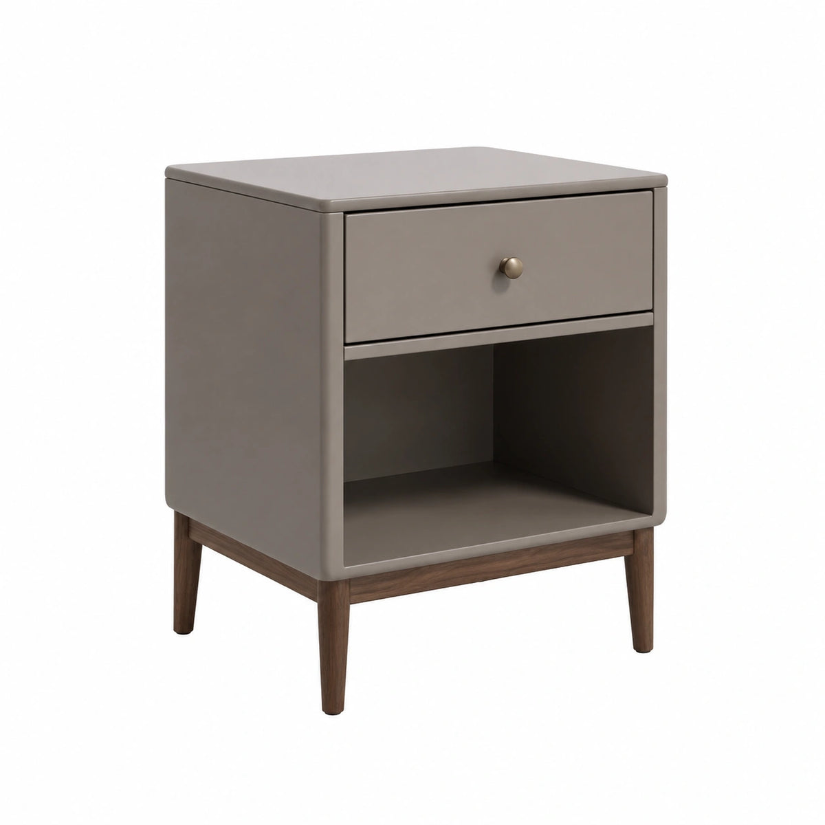 Mesita de noche MDF y madera de haya gris con cajón
