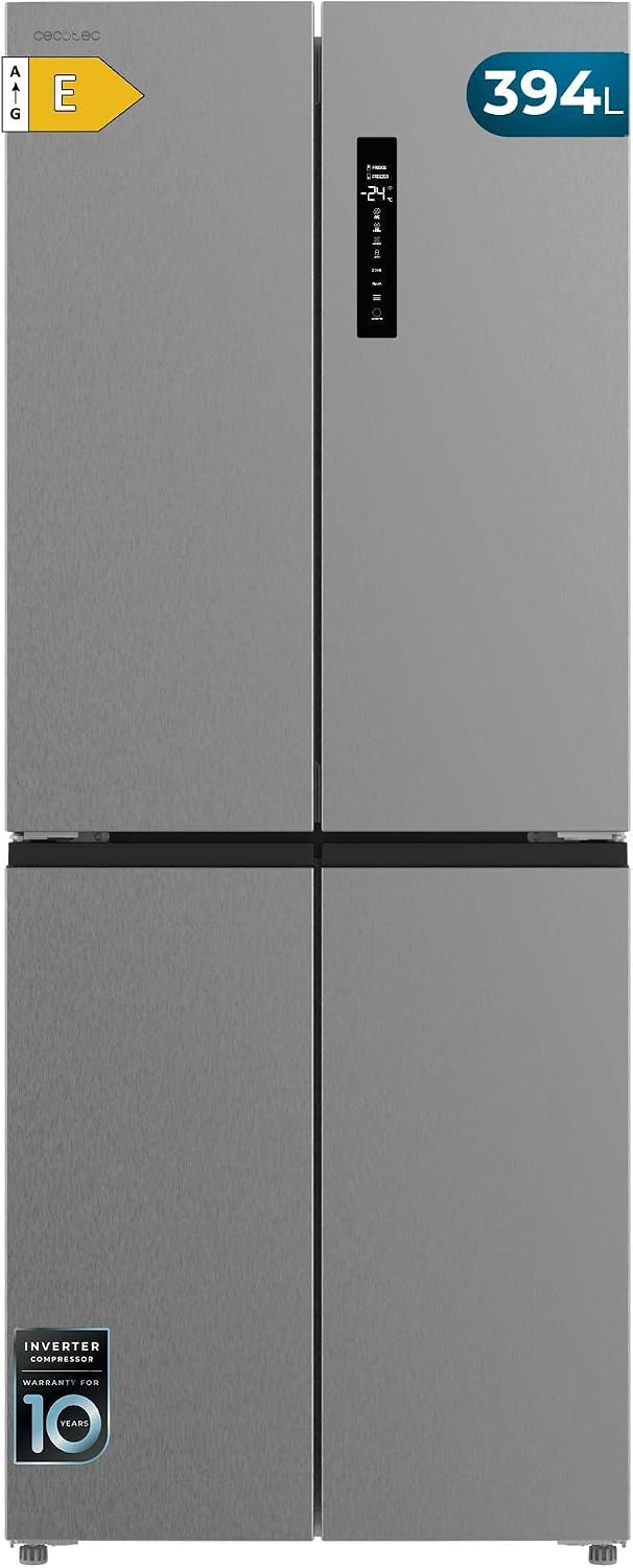Cecotec Lodówka, 394 l, 170 cm – Srebrny, stal nierdzewna, No Frost, do zabudowy – Bolero CoolMarket 4D, Inwerter