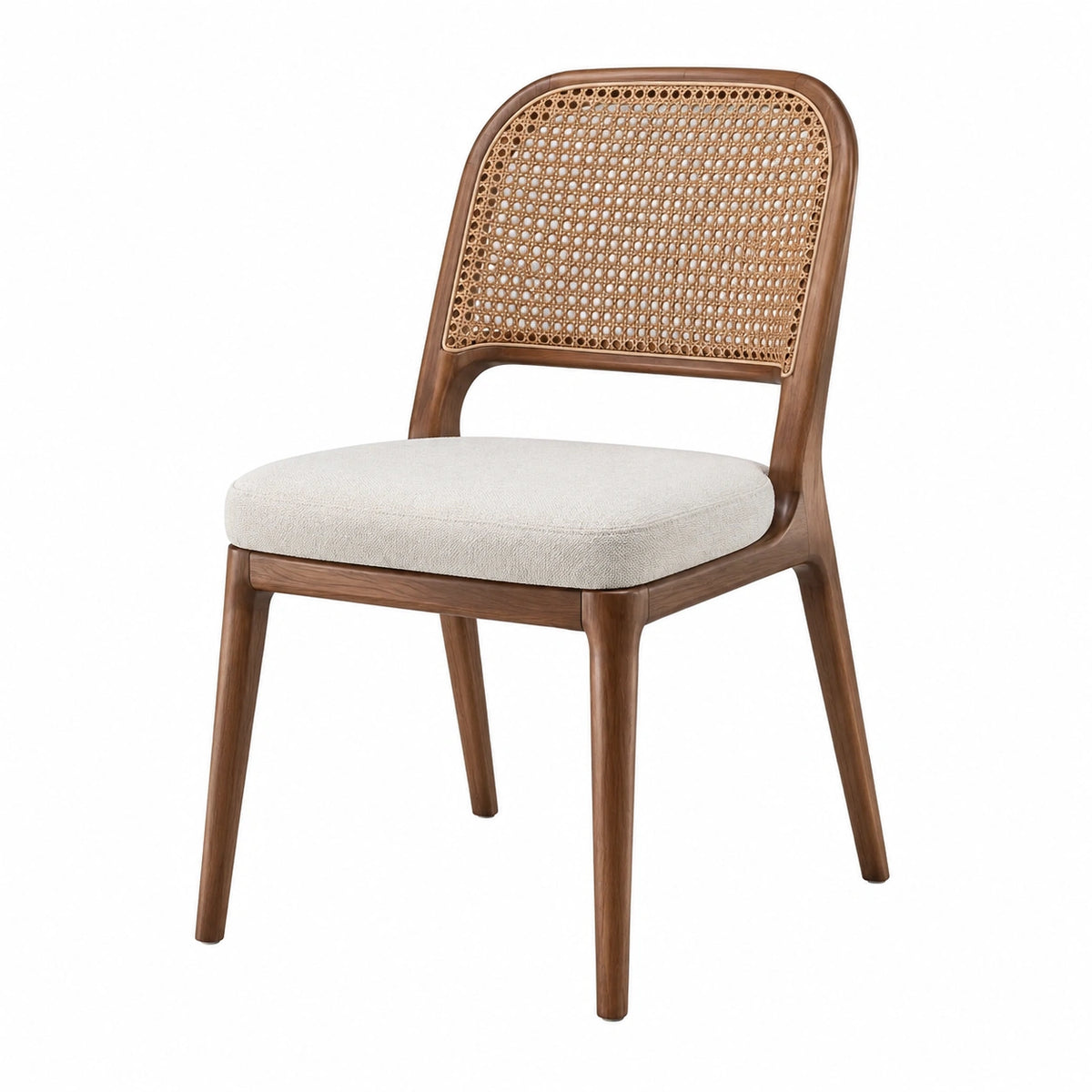Silla de Madera con Respaldo de Ratán y Asiento de Poliester