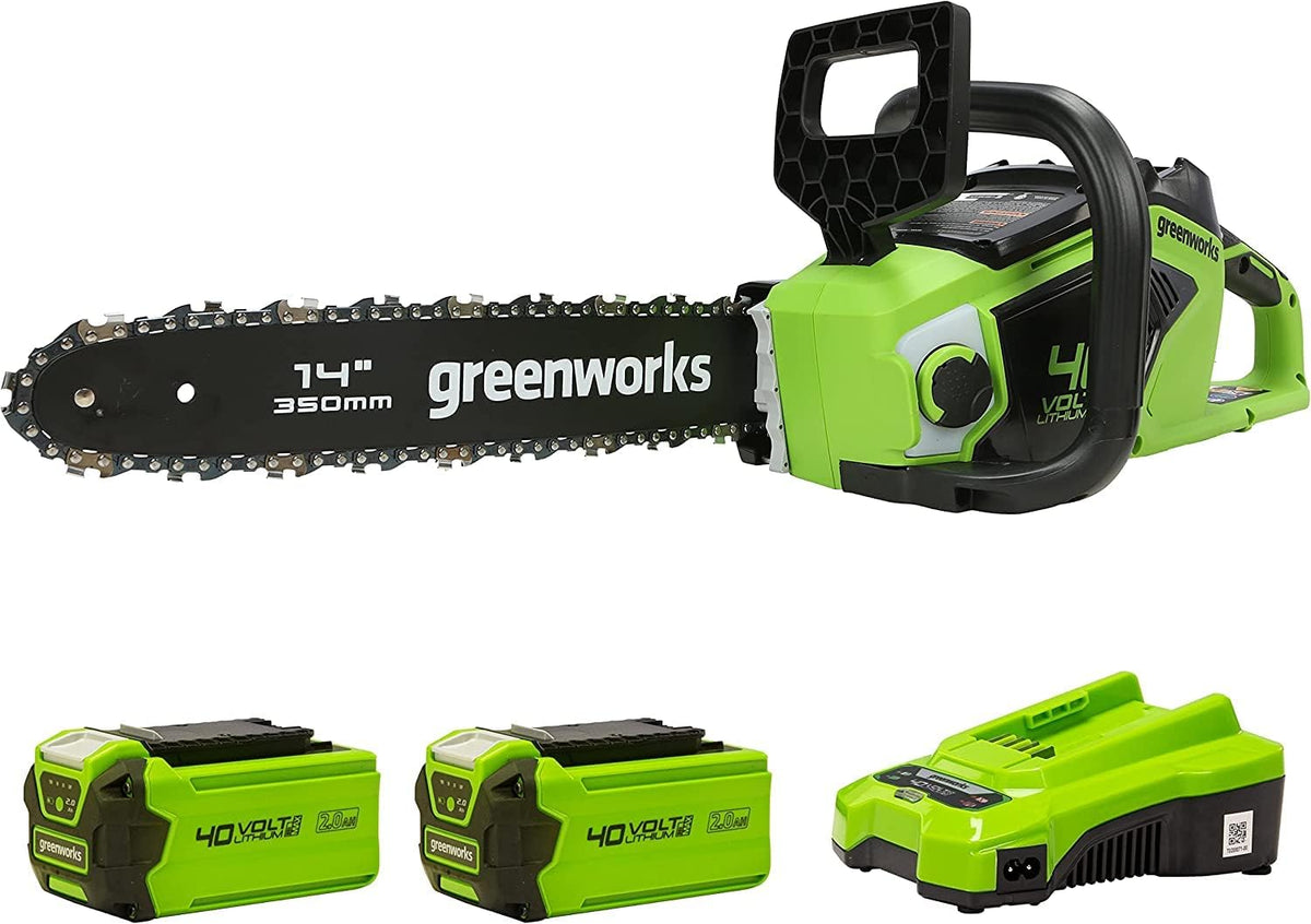 Greenworks Piły łańcuchowe, GD40CS15K2X – 35 cm, 3,5 kg, 40 V, Zielony/Czarny – długość ostrza 35 cm, szybkość 12 m na s, olejarka