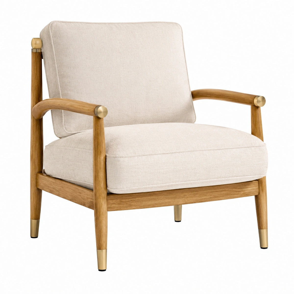 Sillón de madera de roble con cojín de tela color crema
