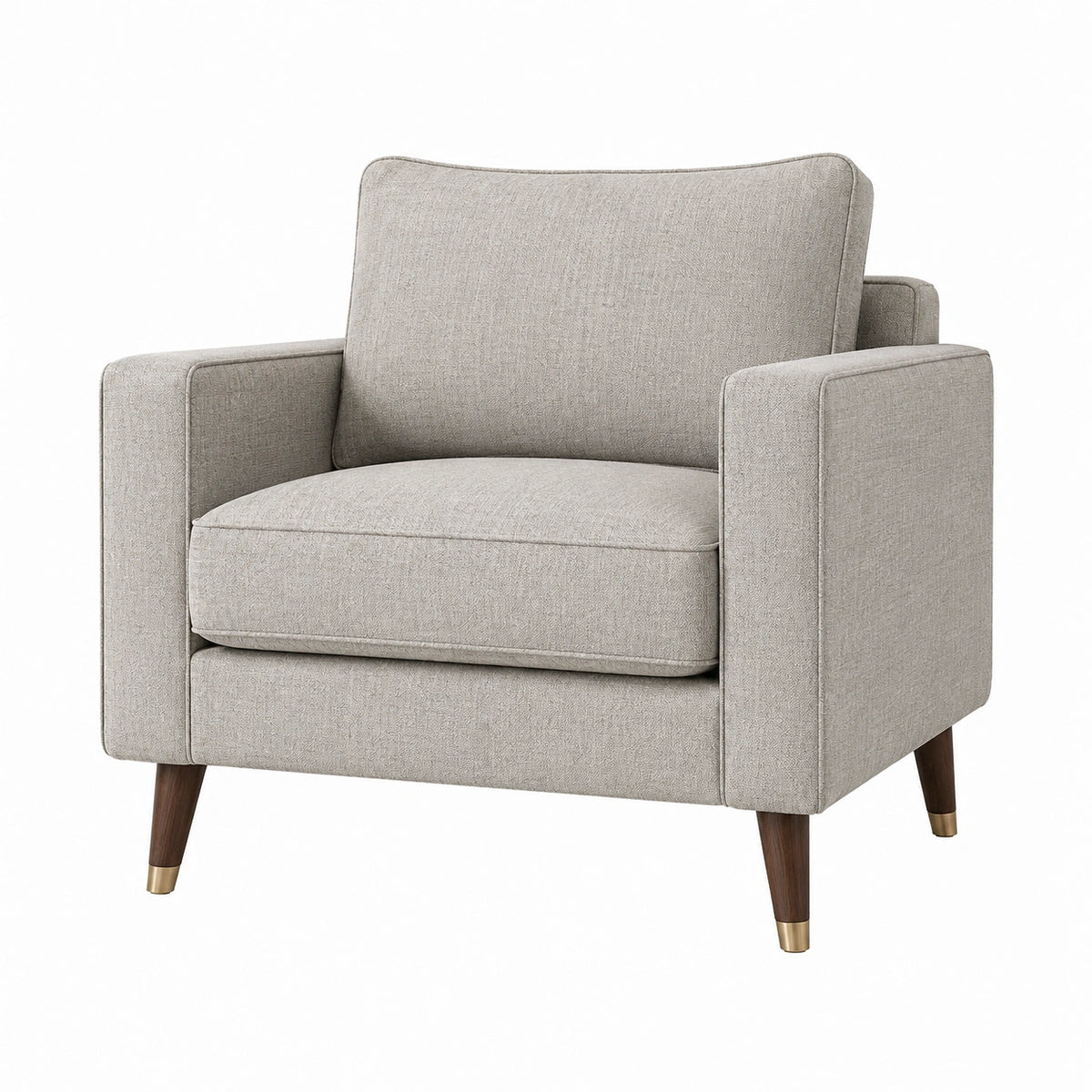 Sillón de tela de poliéster gris claro con patas de madera