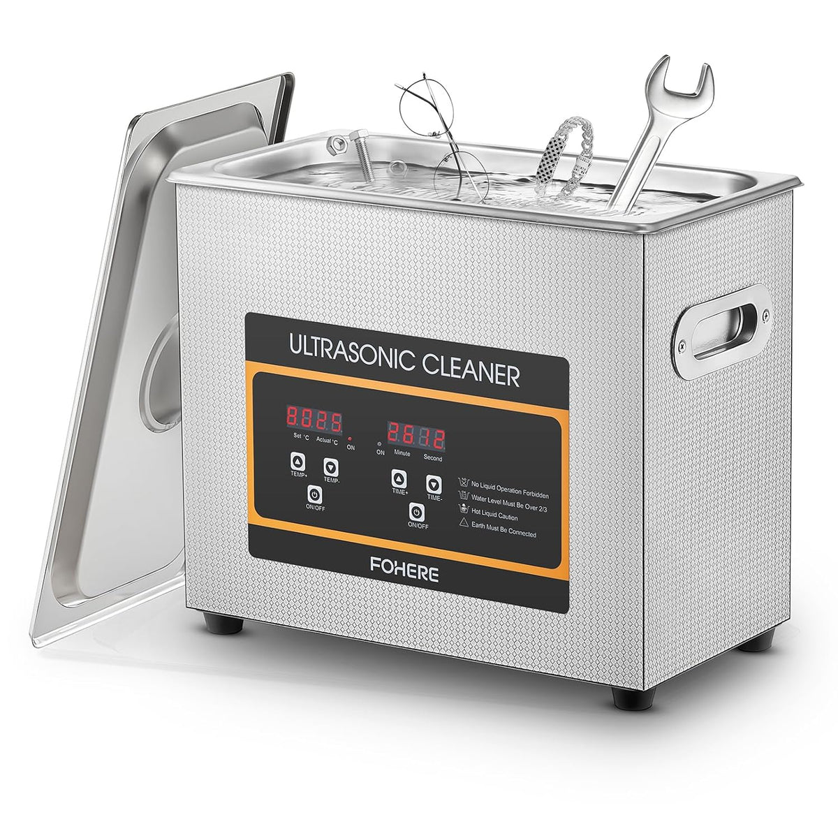 Grzejnik elektryczny FOHERE, 180 W, 6.5 l, Czarny – stal nierdzewna, oświetlenie LED, licznik czasowy, profesjonalny