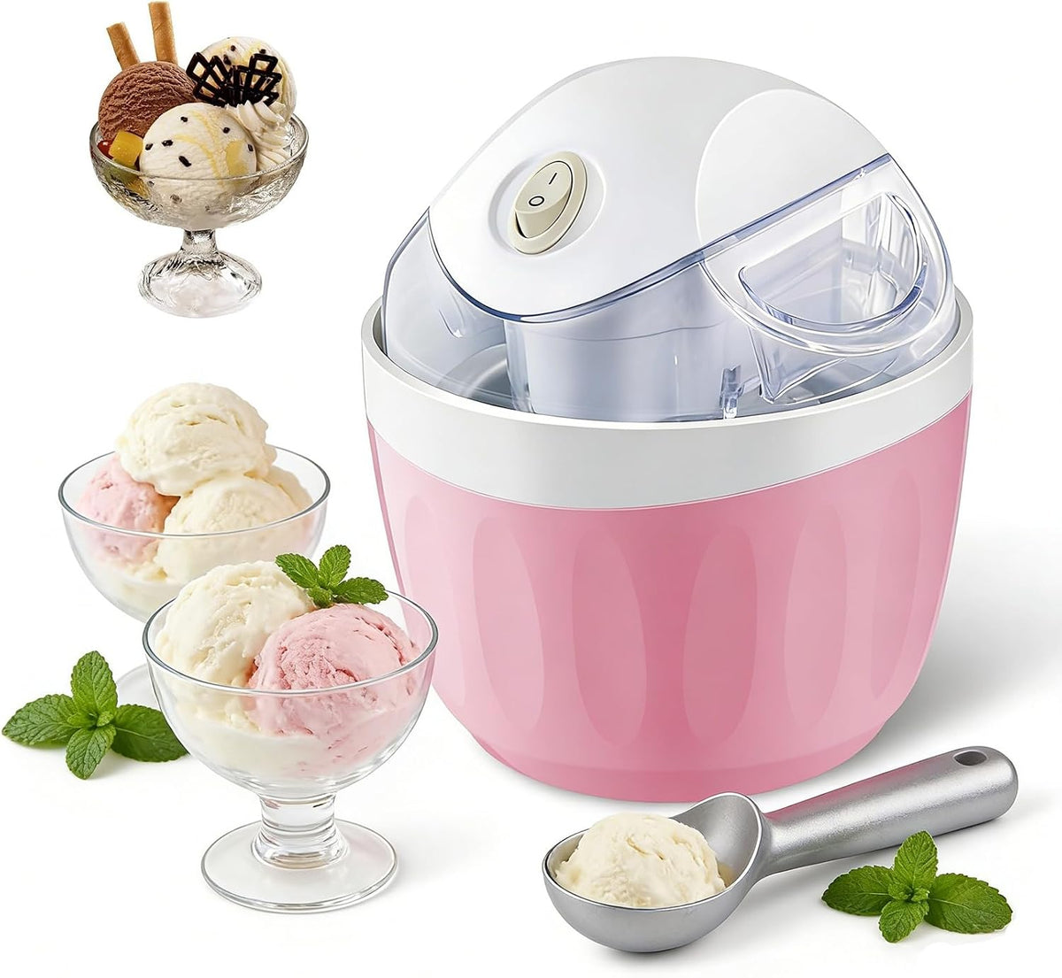 Maszynka do lodów, 500 ml – 14 x 14 x 16,5 cm, 1,2 kg, Różowy, O pojemności 500 ml