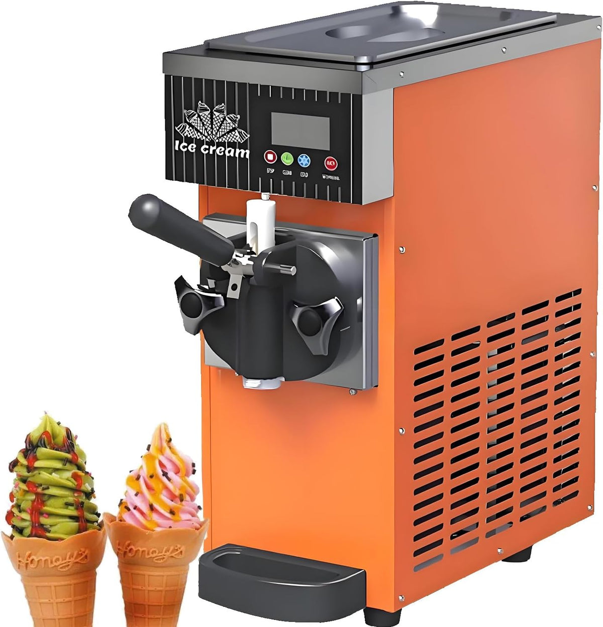 Maszynka do lodów GLBMXDD, 5 l, 450 W, 90 g – Pomarańczowy, Ekran dotykowy LCD, chłodzenie wstępne, do profesjonalnego sorbera – Pomarańcza