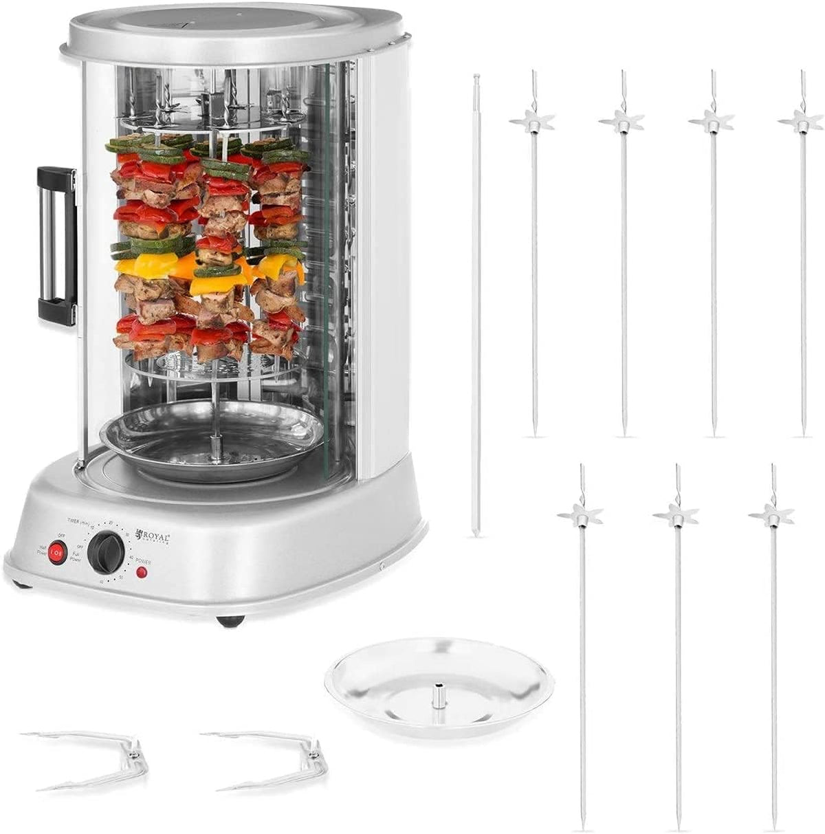 Royal Catering Grill, RCGV-1800-1, 800 W – 31 l, Czarny, 3 w 1, Pionowe rożen RCGV- 1800-1 3-in-1 – pionowy, minutnik, catering, max 160°C