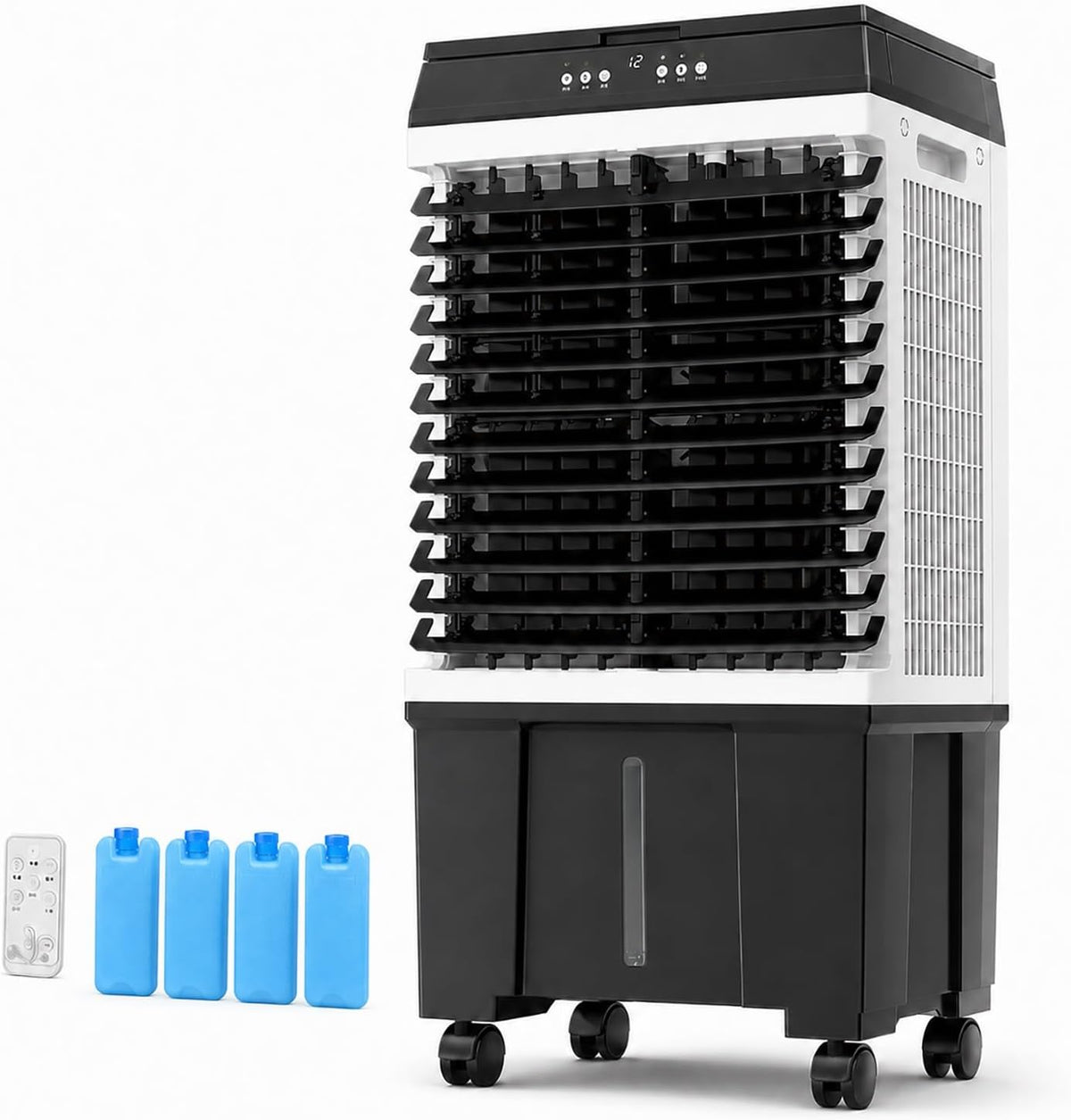 Klimatyzery ewaporacyjne, 0-12H, 40 l – 38 x 37 x 80 cm, 100 W, Czarny / Biały, pilot zdalnego sterowania – Odświeżacz powietrza 0- 12H, przenośny