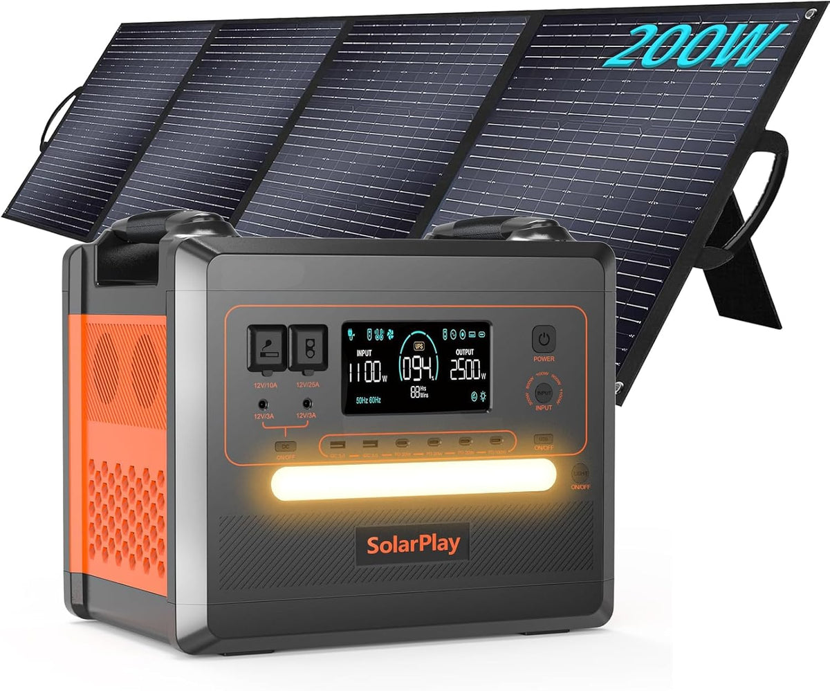 Cellplay Agregatory – 2500 W, 2304 wh, 39,1 x 28,5 x 31,9 cm, Czarny/Pomarańczowy – oświetlenie LED, USB, SOLARPLAY 2500w Przenośna Elektrownia