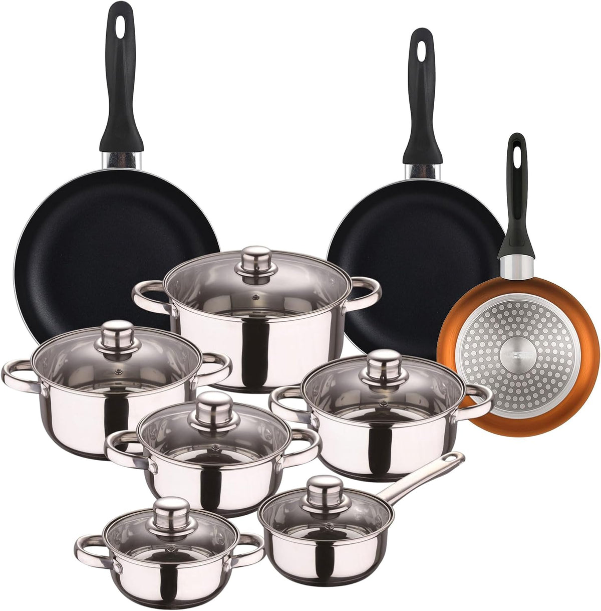 WELL HOME MOBILIARIO & DECORACIÓN Zestaw garnków i patelni, 24 cm, Srebrny – stal nierdzewna, Naczynie kuchenne