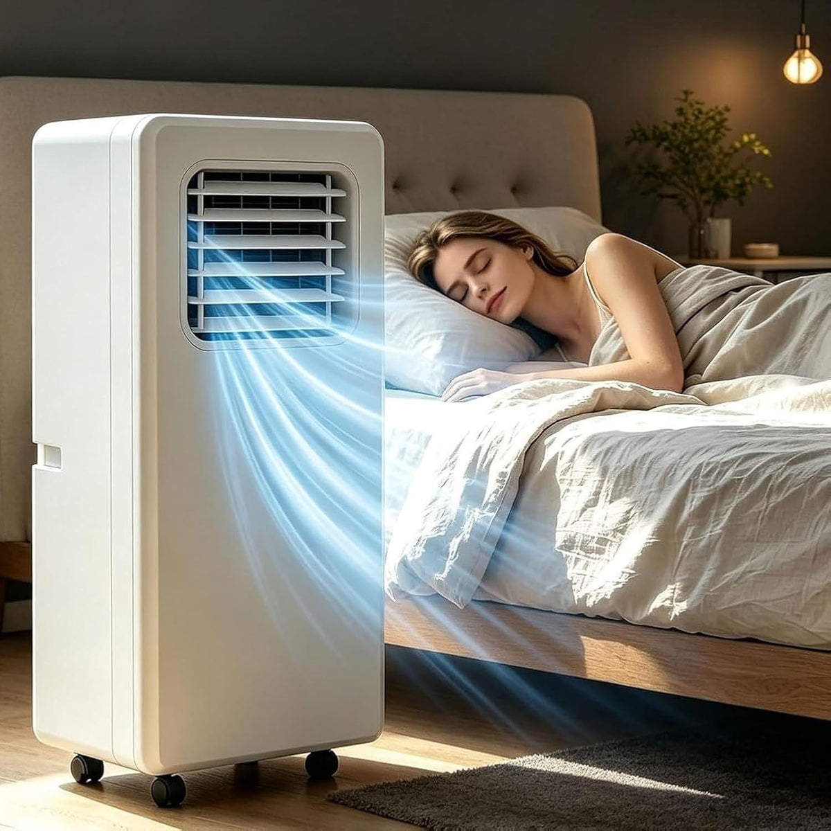 ZYANBIN Klimatyzator przenośny, klimatyzator mobilny, 000 BTU – 1000 W, 23 m, Biały, BTU 18000 Klimatyzator – plener, koła ruchome, tłumik