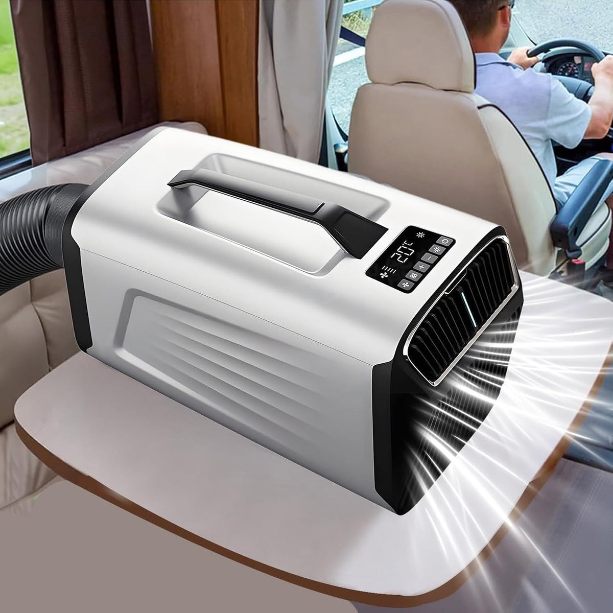 HOUXINZ Klimatyzator przenośny, klimatyzator mobilny, 1500 W – 5200 BTU, 54 × 30 × 35 cm, Biały, pilot zdalnego sterowania – Klimatyzator