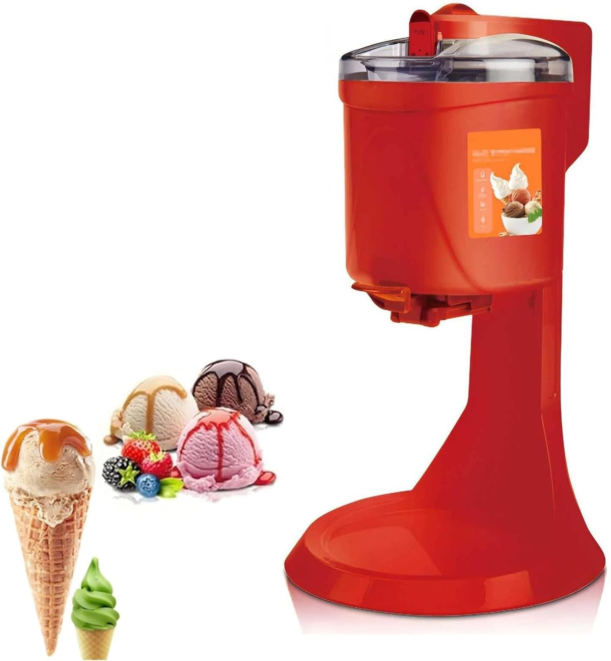 Générique Maszynka do lodów, 1000 Ml – 40,8 x 27 x 30,8 cm, 220 V, Czerwony, Sorbet maszyna – CrèMe maszyna, Przenośne, do domu 1000 Ml