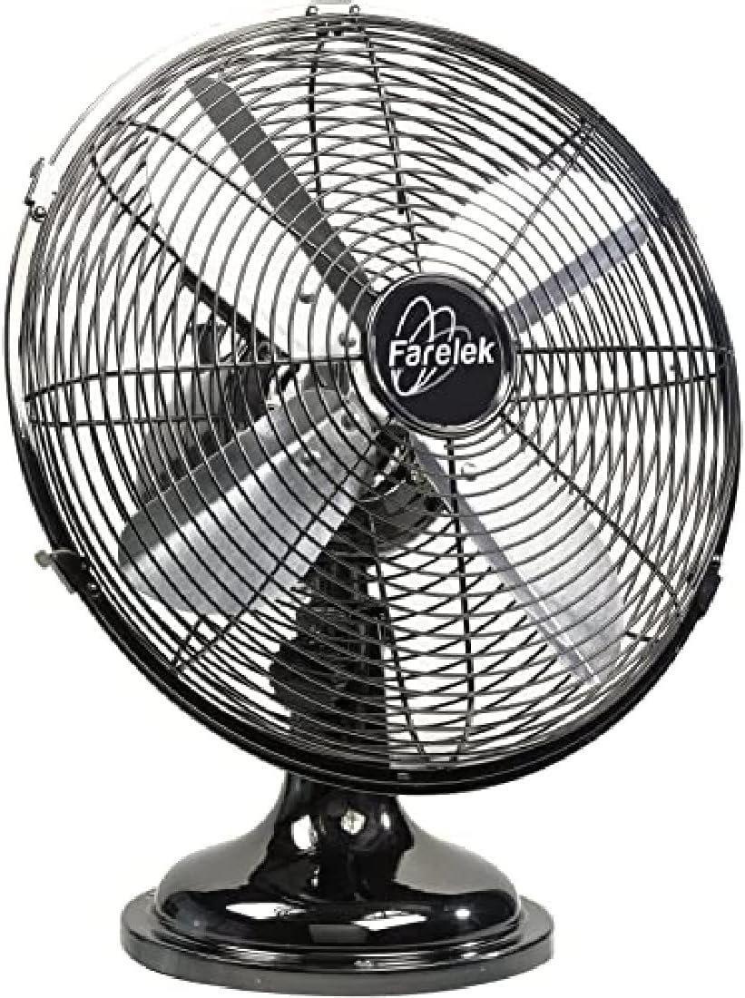 Wentylator stołowy Farelek, 35 W – 30 cm, Szary, metal, UTAH 35 W – 3 prędkości, pochylony i oscylacyjny głowica 160 °, 4 chromowane metalowe ostrza