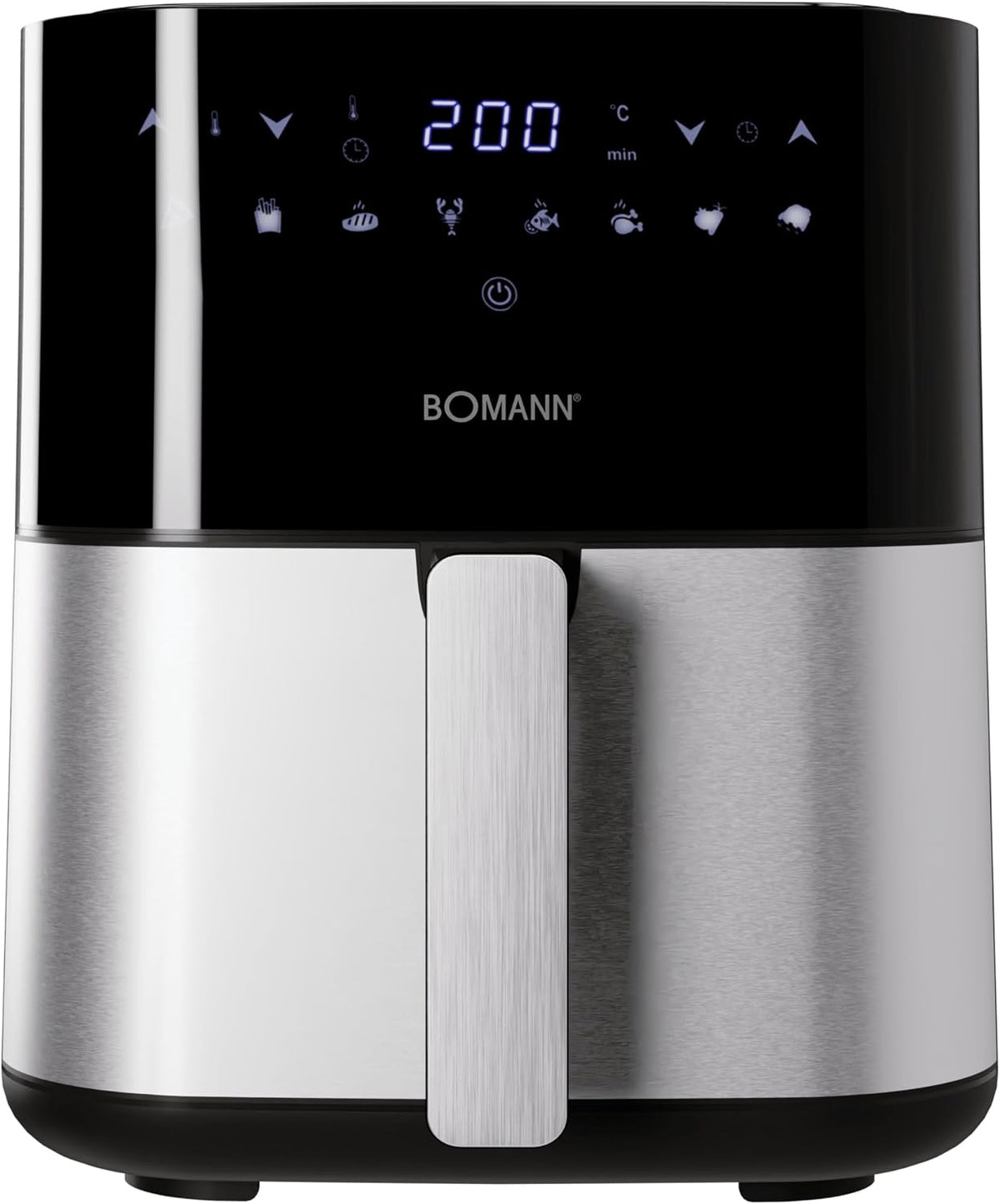 Frytkownica beztłuszczowa Bomann, air fryer – 5 l, Czarny / Srebrny, stal nierdzewna, oświetlenie LED – FR 6069 suszarka na gorące powietrze