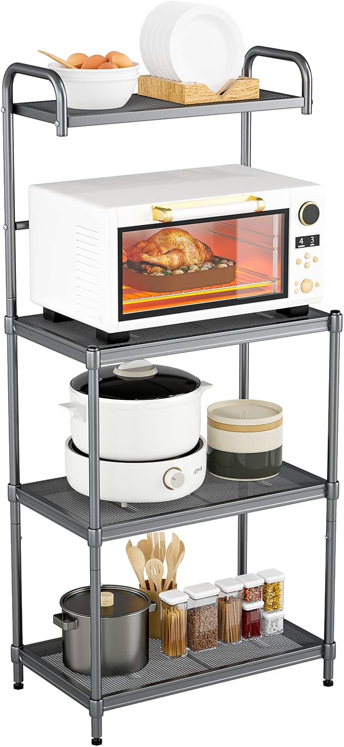 COSTWAY Kuchenka mikrofalowa, 5 x 136 cm – Szary, 60 x 34, szara, 4 poziome wielofunkcyjne przechowywanie podłogi – 3 regulowane półki