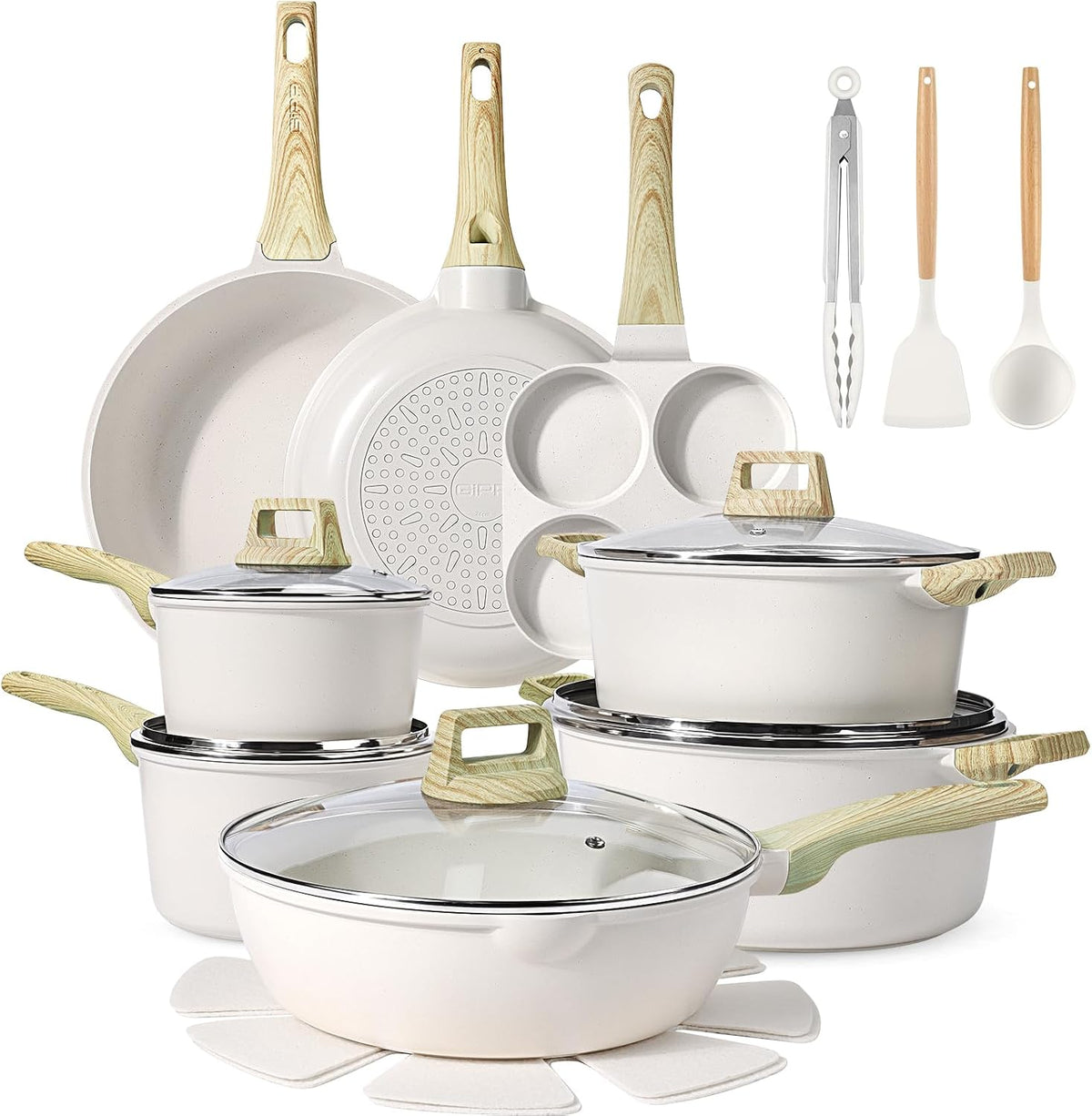 GiPP Zestaw garnków i patelni – Czarny, Bateria, 22 Części, Kuchnia Non- stick Wszystkie ogniska i compri