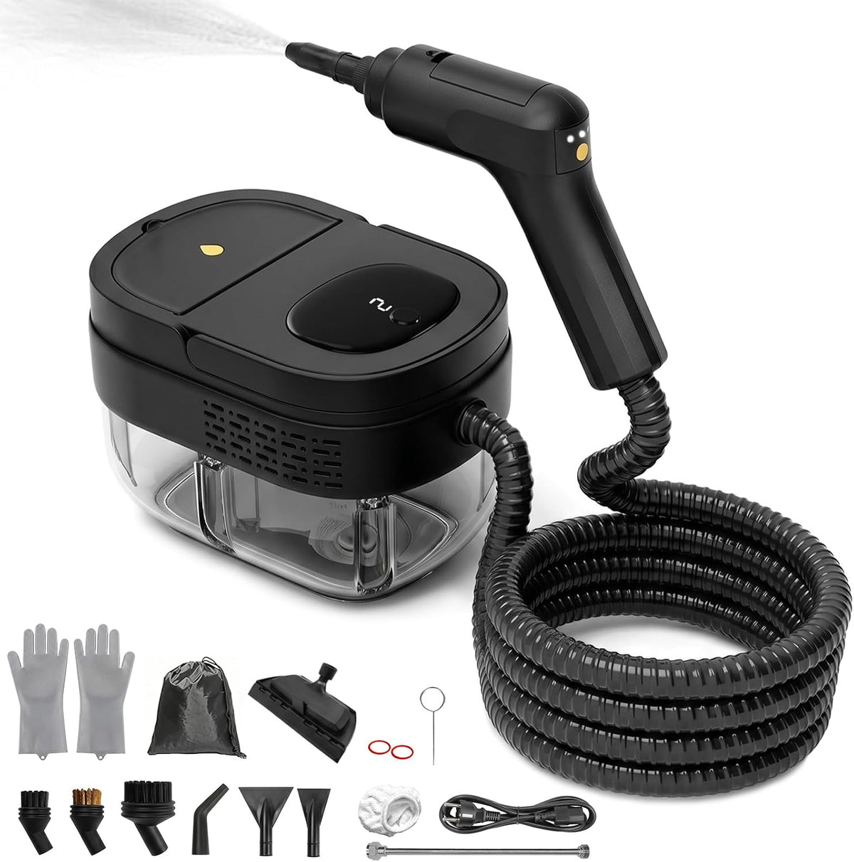 Myjka parowa Dcceeo, 6 l – 2500 W, Czarny, metal, Czyszczenie parowe – przenośne, duży zbiornik, zużycie podłogi, kuchnia