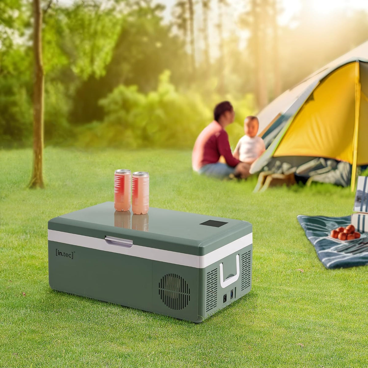 Lodówka in.tec, 15 L, 24 V, 60 x 34,5 x 26 cm – Zielono-Wojskowy, oświetlenie LED, kompresor, samochodowa Arnesano z kompresorem 15 L