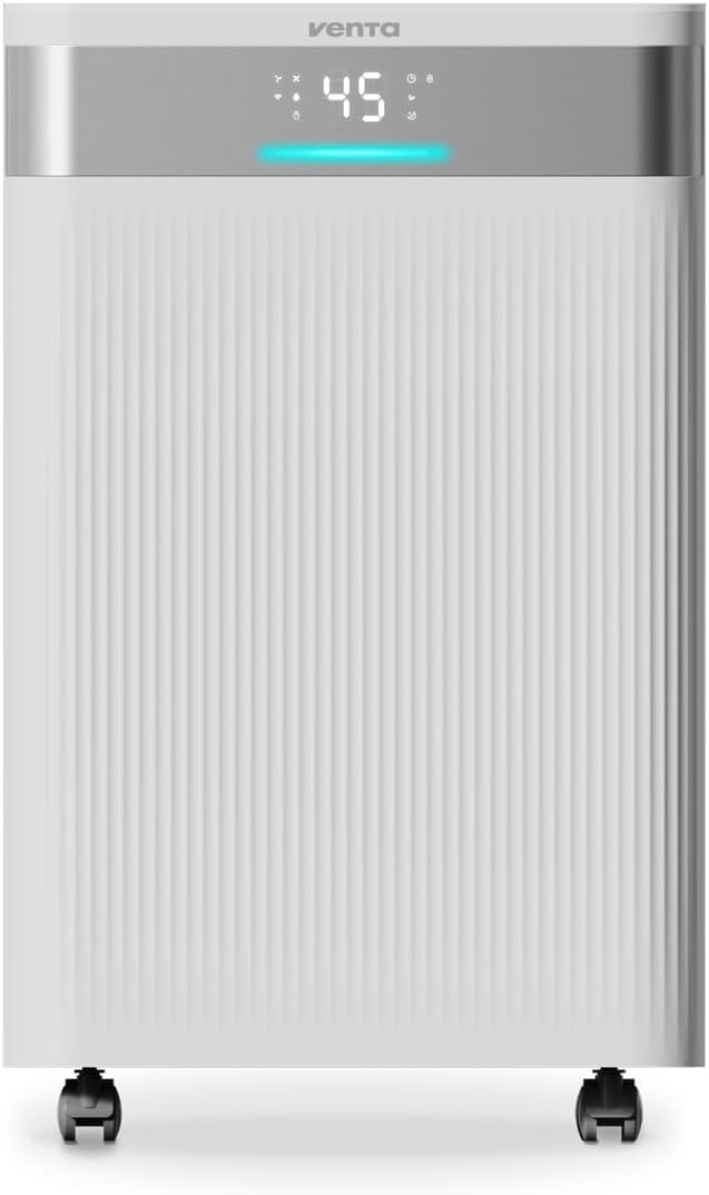 Osuszacz powietrza VENTA, AD100, 20 l – 40 m, Biały, oświetlenie LED, AD100 z funkcją jonizatora – 20 l/dzień, zbiornik 4,5 l