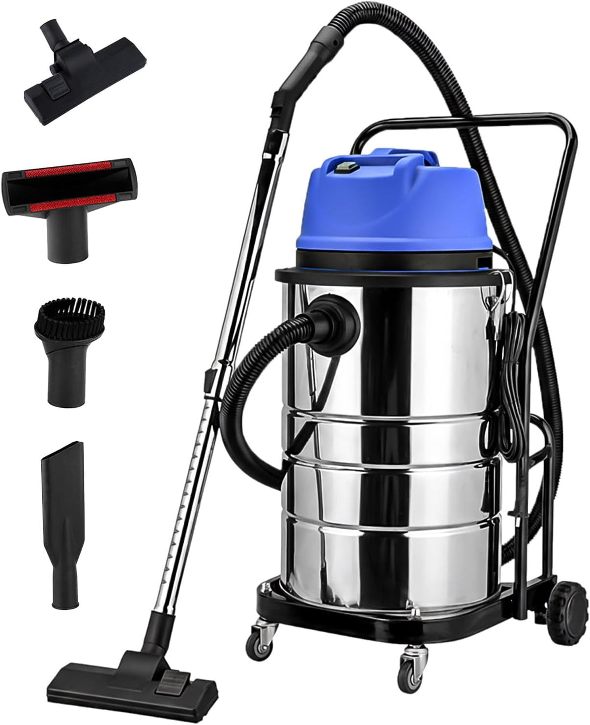 LADECNERHT Odkurzacz, 1400 W, 20 kPa – 60 l, Srebrny, stal nierdzewna, Profesjonalny czyszczący dywan 1400 W – Gruba szklanka ze stali nierdzewnej