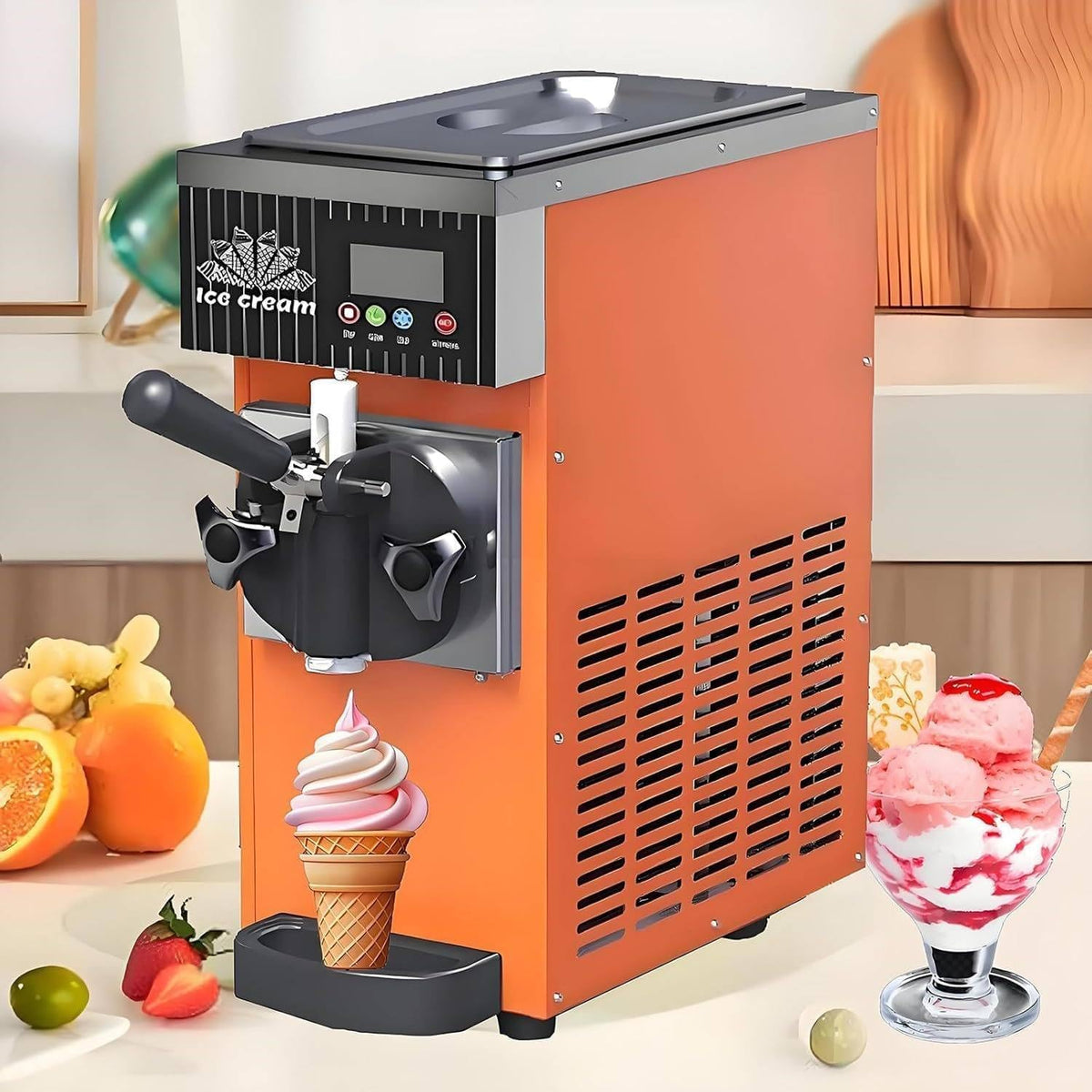 Kostkarka do lodu ByBoDi, maszyna do lodu – 450 W, 20 x 40 x 51 cm, 80 g, Pomarańczowy – lodu i sorbetu, profesjonalny, do domu
