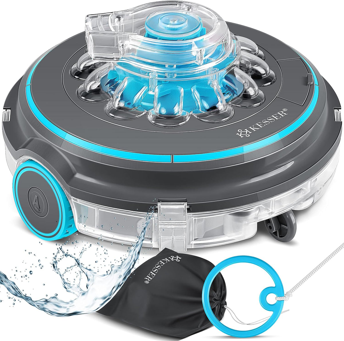 Automatyczne systemy czyszczenia KESSER, 80 m, 80 litrów – Czarny, ION 75 Aqua-9000 Bateria, Robot, Robot czyszczący basen – Wireless