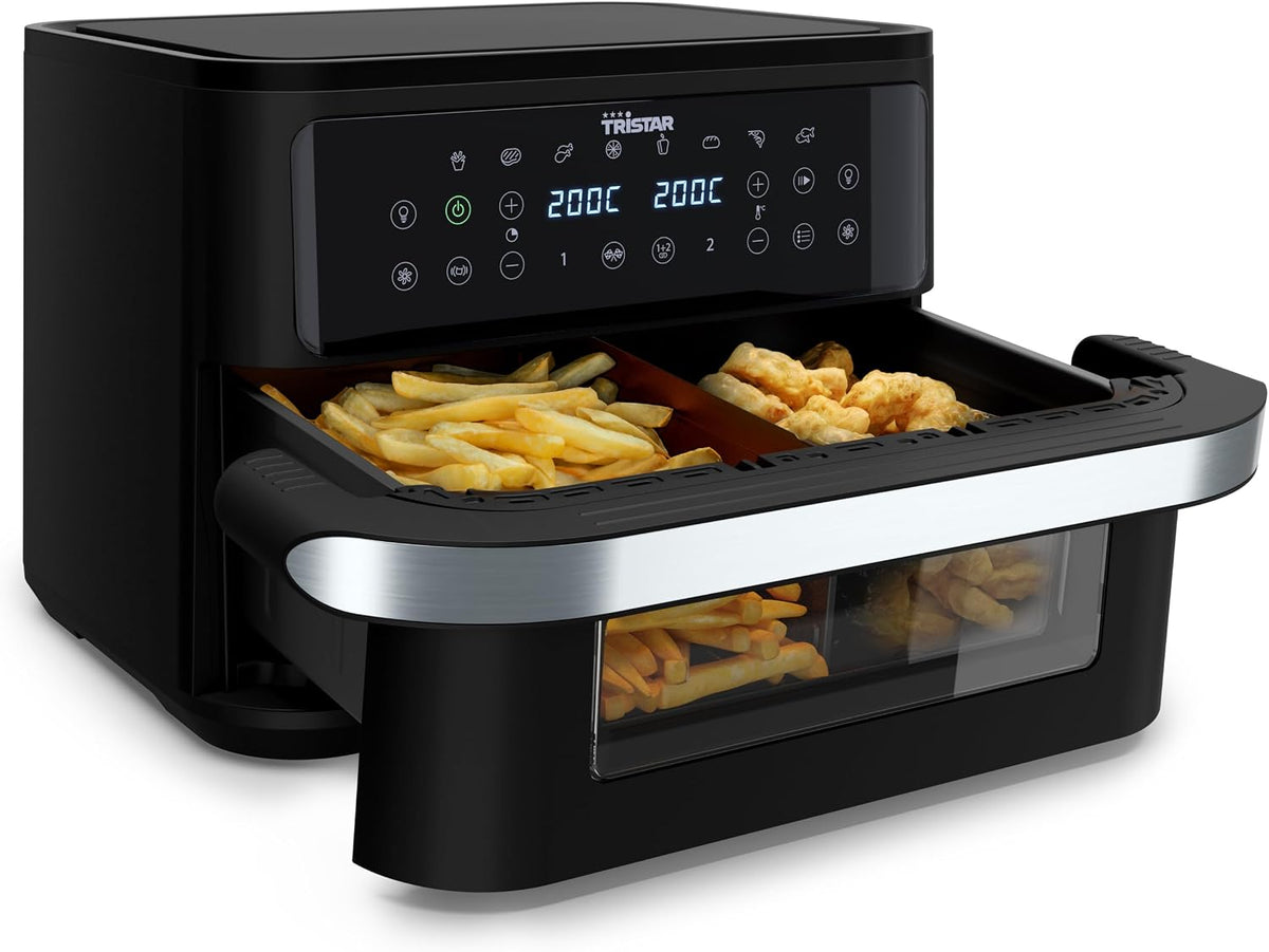 Frytkownica beztłuszczowa Tristar – air fryer, FR-9432, 10 l, 2800 W – Czarny, Ekran cyfrowy EN- 9432, Oil Free Frymaker Dualzone Flex