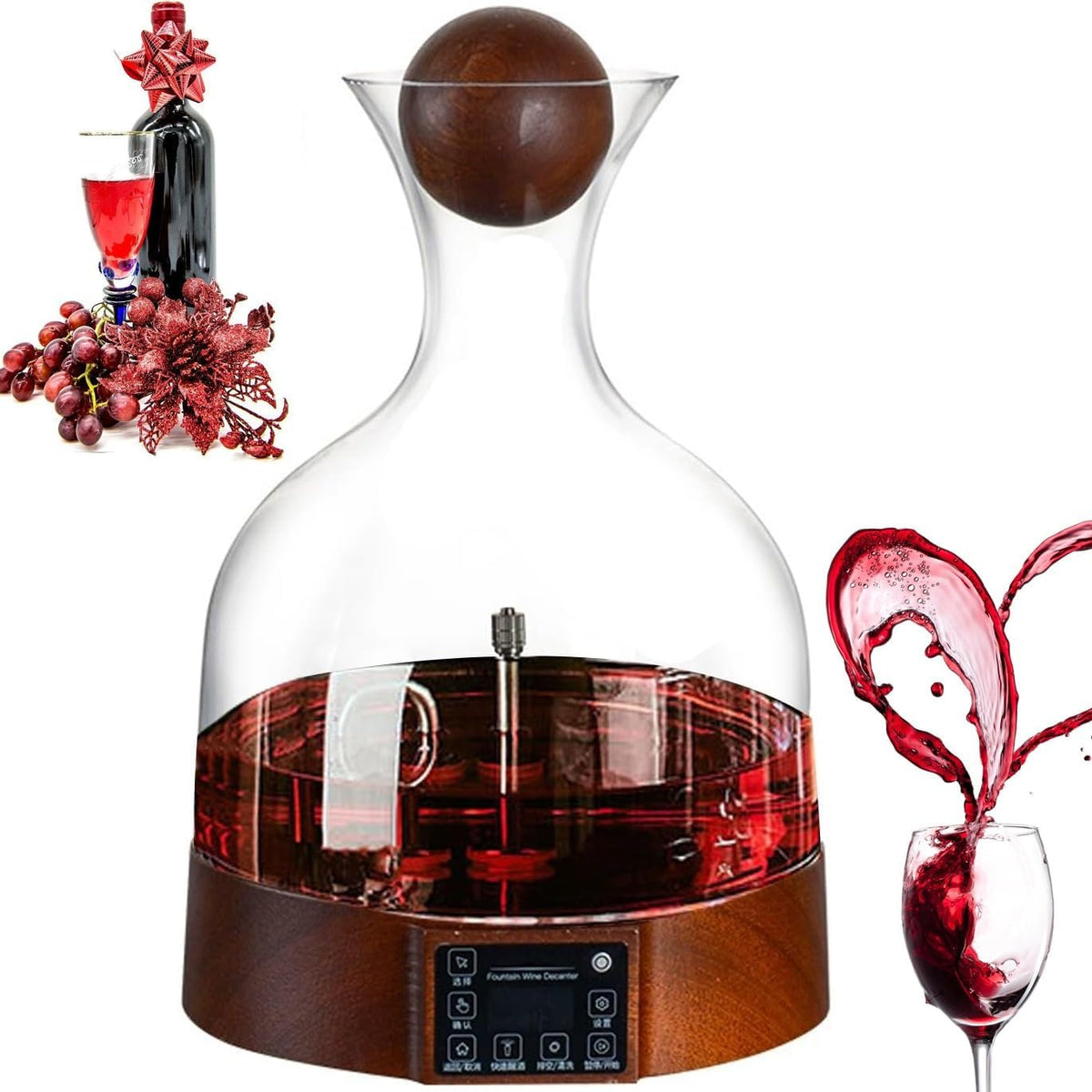 Kapelusze i spoiwa do nalewania wina, 2000 ml, 27,5 x 9 cm – 1,5 kg, Czarny, przenośny, LCD ekran – czerwony, do czerwonego wina