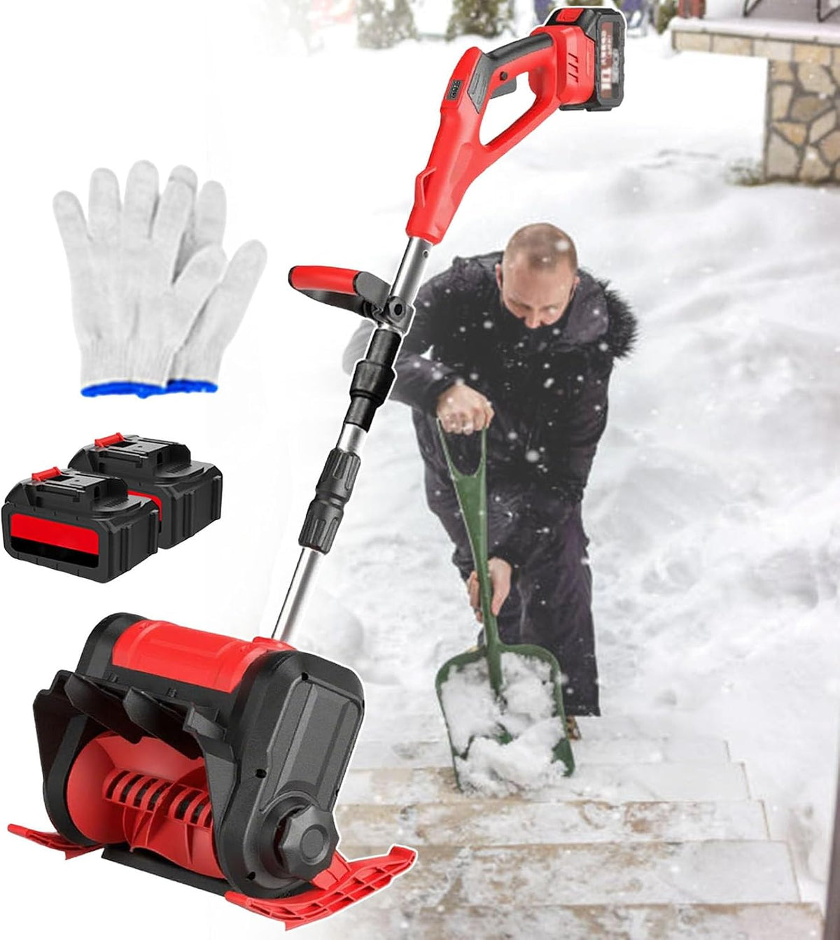 pealiritansemen Pele śniegowe, 30 cm – 1200 W, Czerwony, aluminium, składana konstrukcja – Red- 2bębny do dziedzińca, Snow Truskawka, 3 Dojazd Zestaw